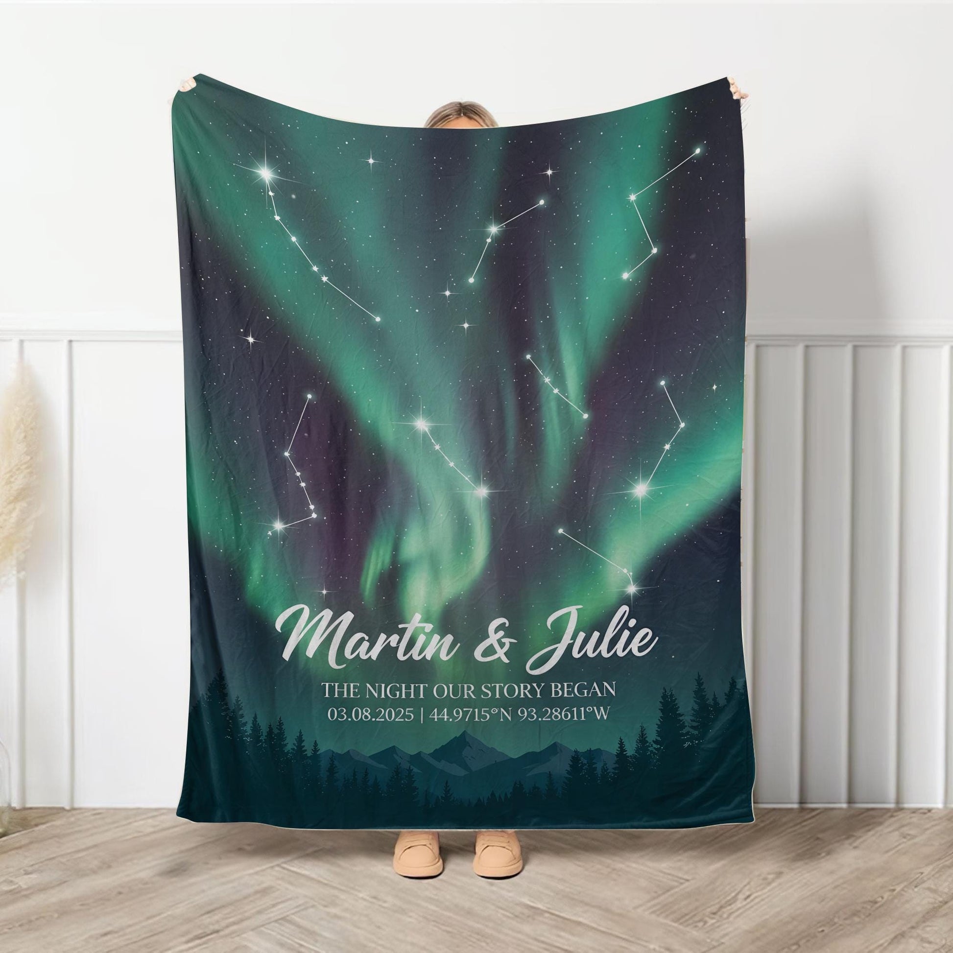 Personalized Couple Fleece Blanket: The Night Began Sky with Constellations and Coordinates image 4