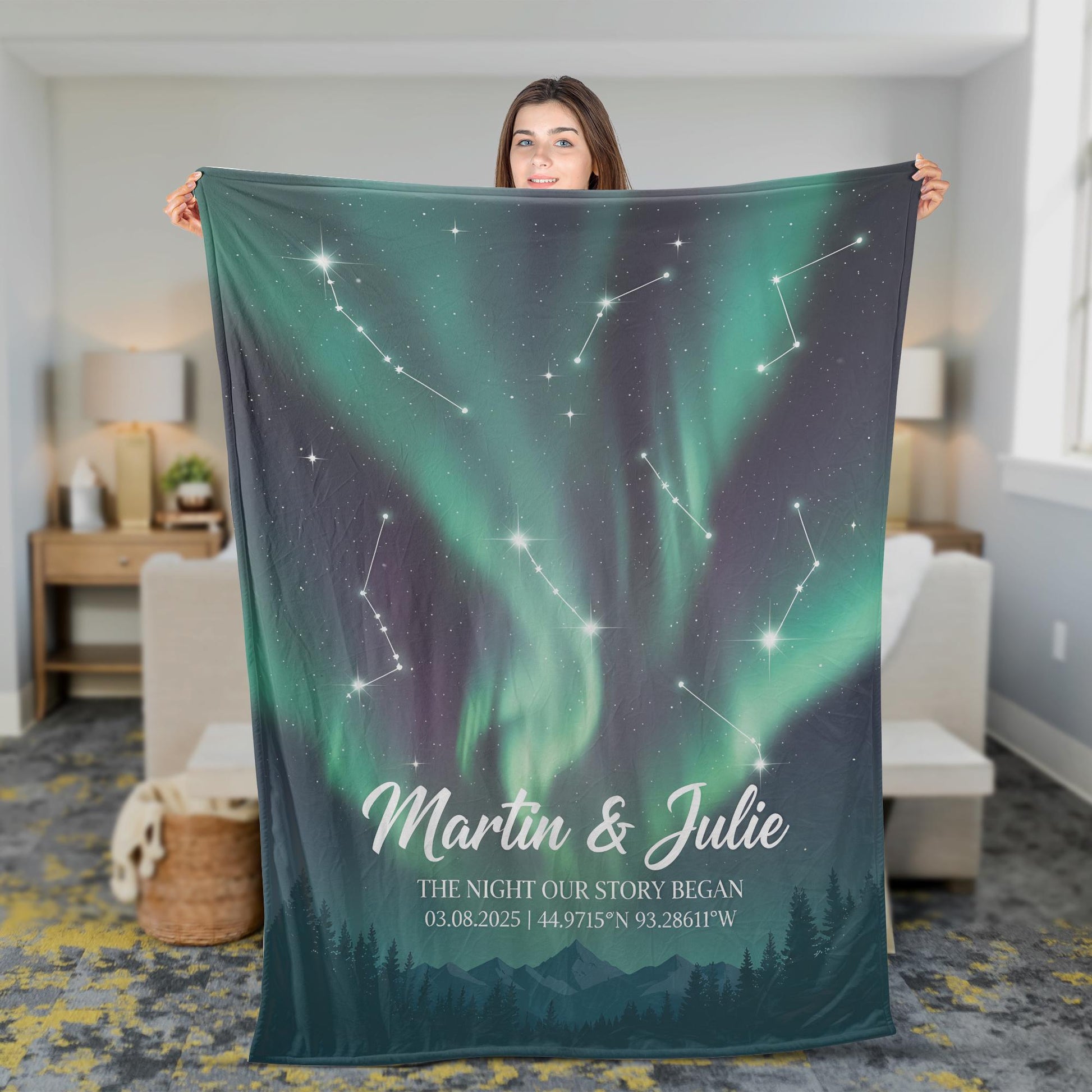 Personalized Couple Fleece Blanket: The Night Began Sky with Constellations and Coordinates image 5