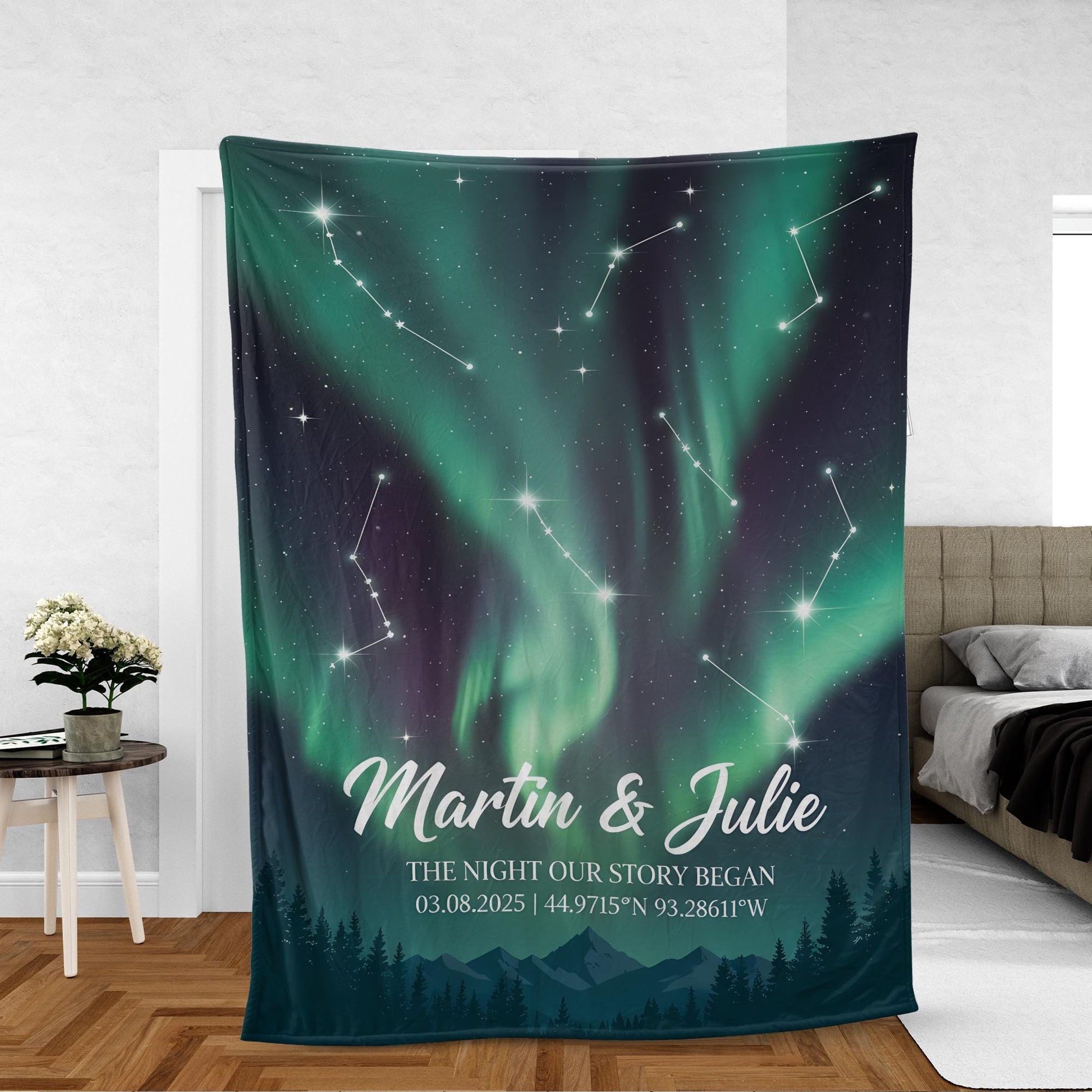 Personalized Couple Fleece Blanket: The Night Began Sky with Constellations and Coordinates image 1