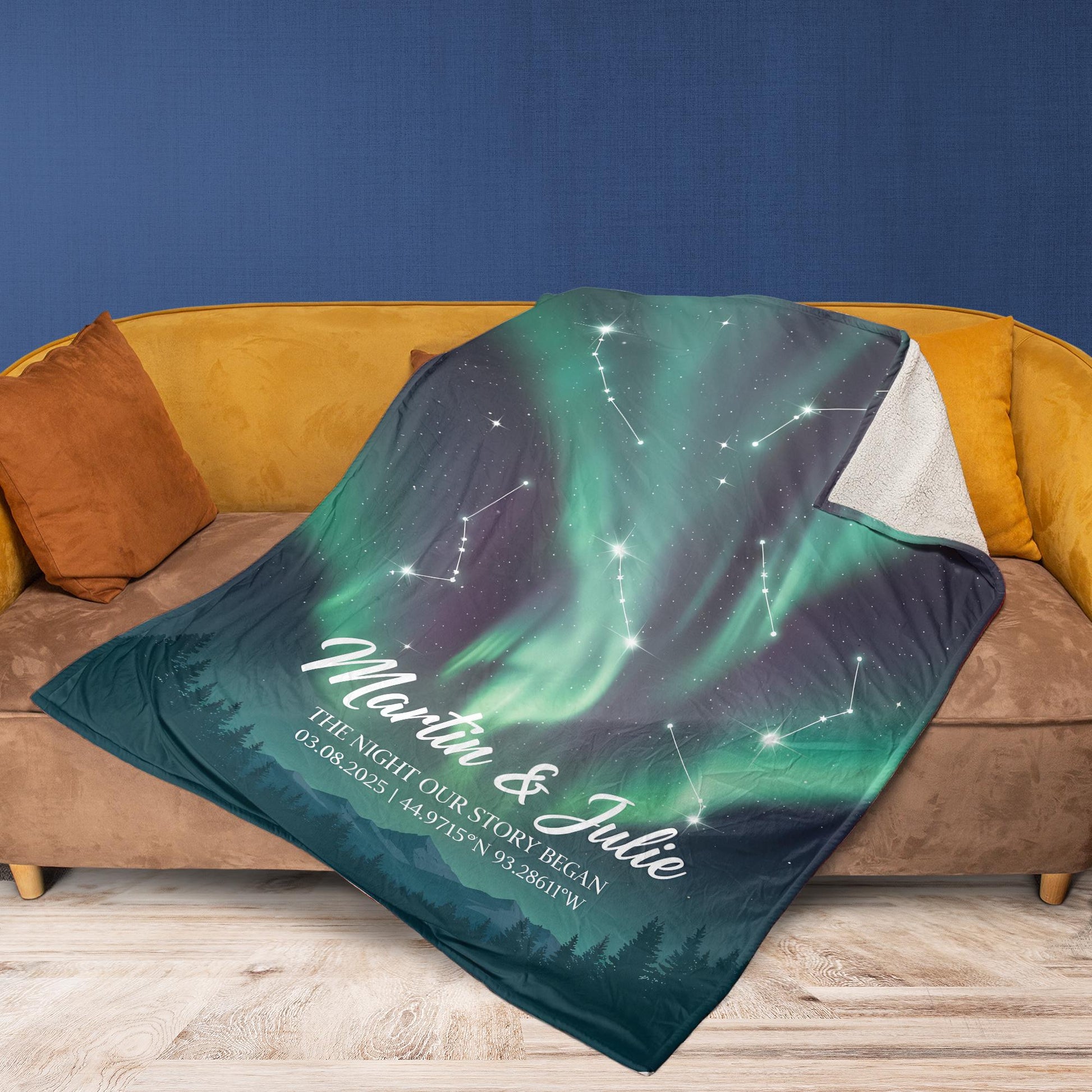 Personalized Couple Fleece Blanket: The Night Began Sky with Constellations and Coordinates image 2