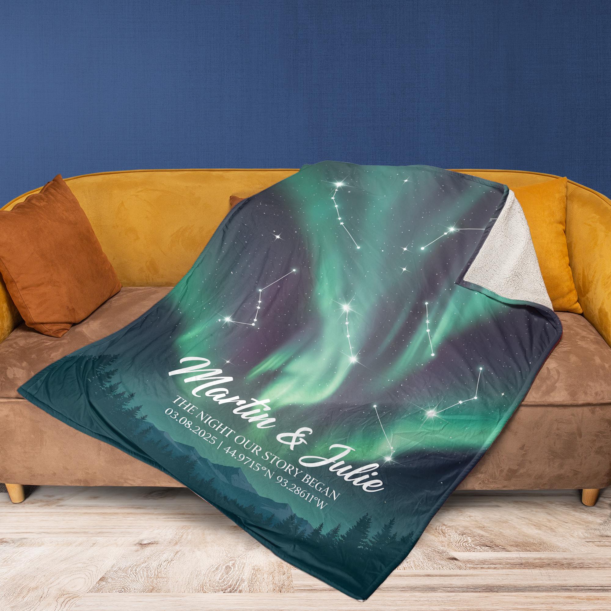Personalized Couple Fleece Blanket: The Night Began Sky with Constellations and Coordinates image 2