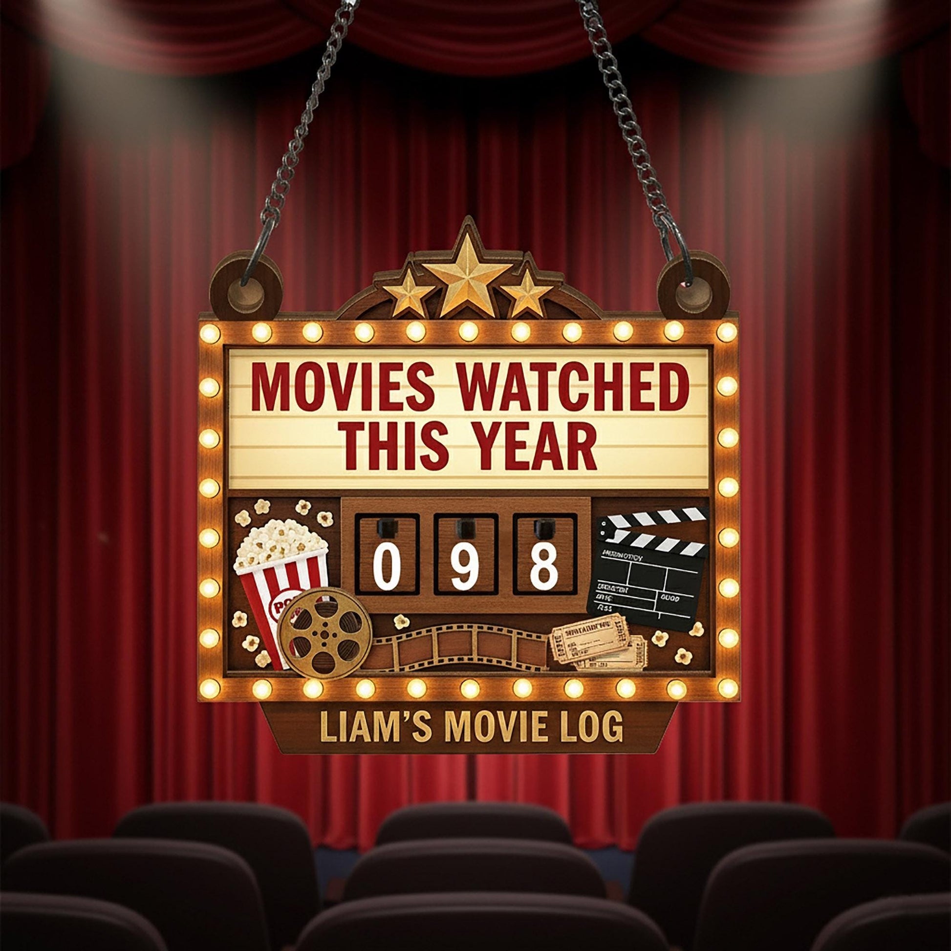Wooden Movie Tracker Sign – “Movies Watched This Year” Flip Counter Board image 3