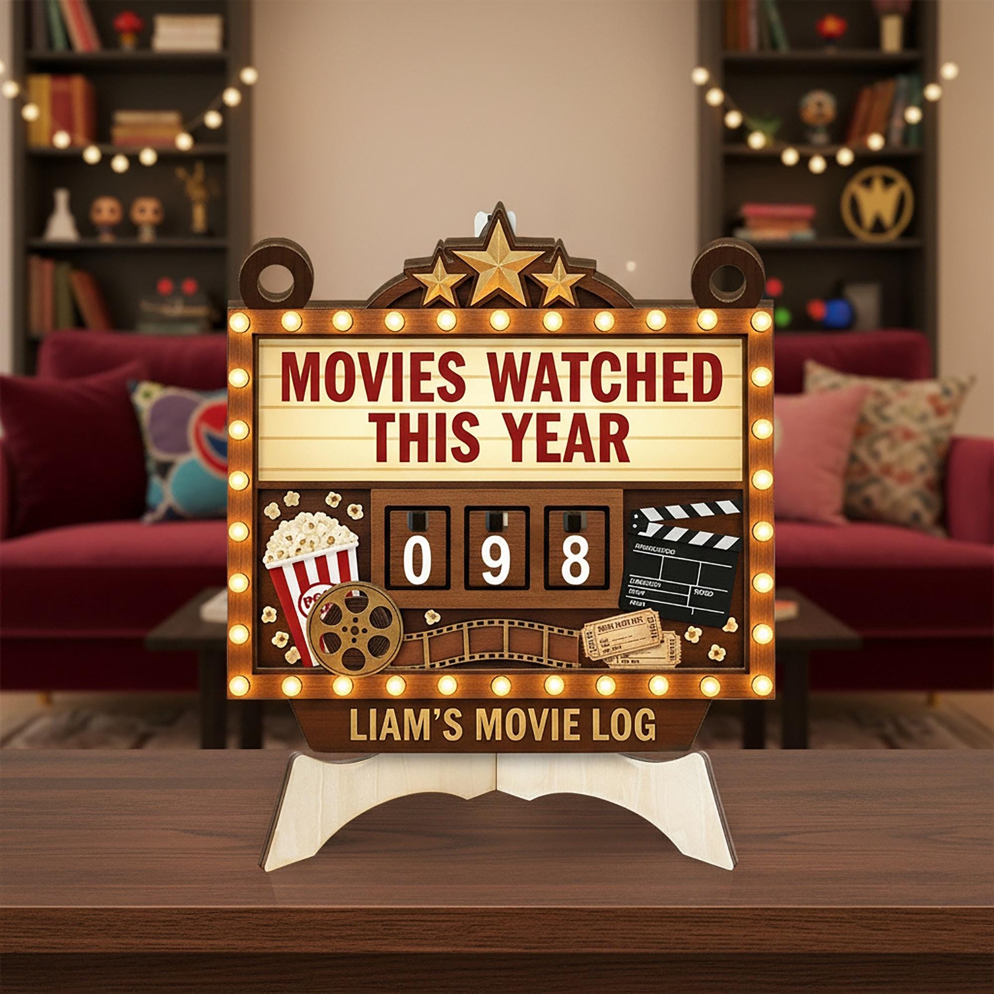 Wooden Movie Tracker Sign – “Movies Watched This Year” Flip Counter Board image 2