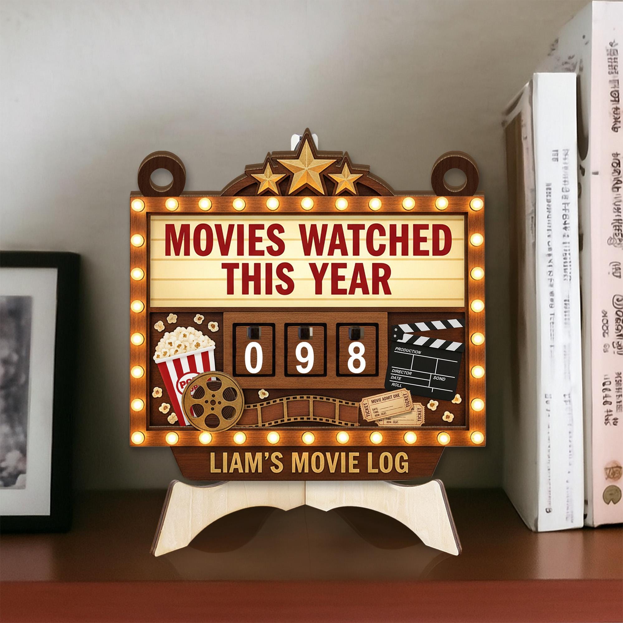 Wooden Movie Tracker Sign – “Movies Watched This Year” Flip Counter Board image 4
