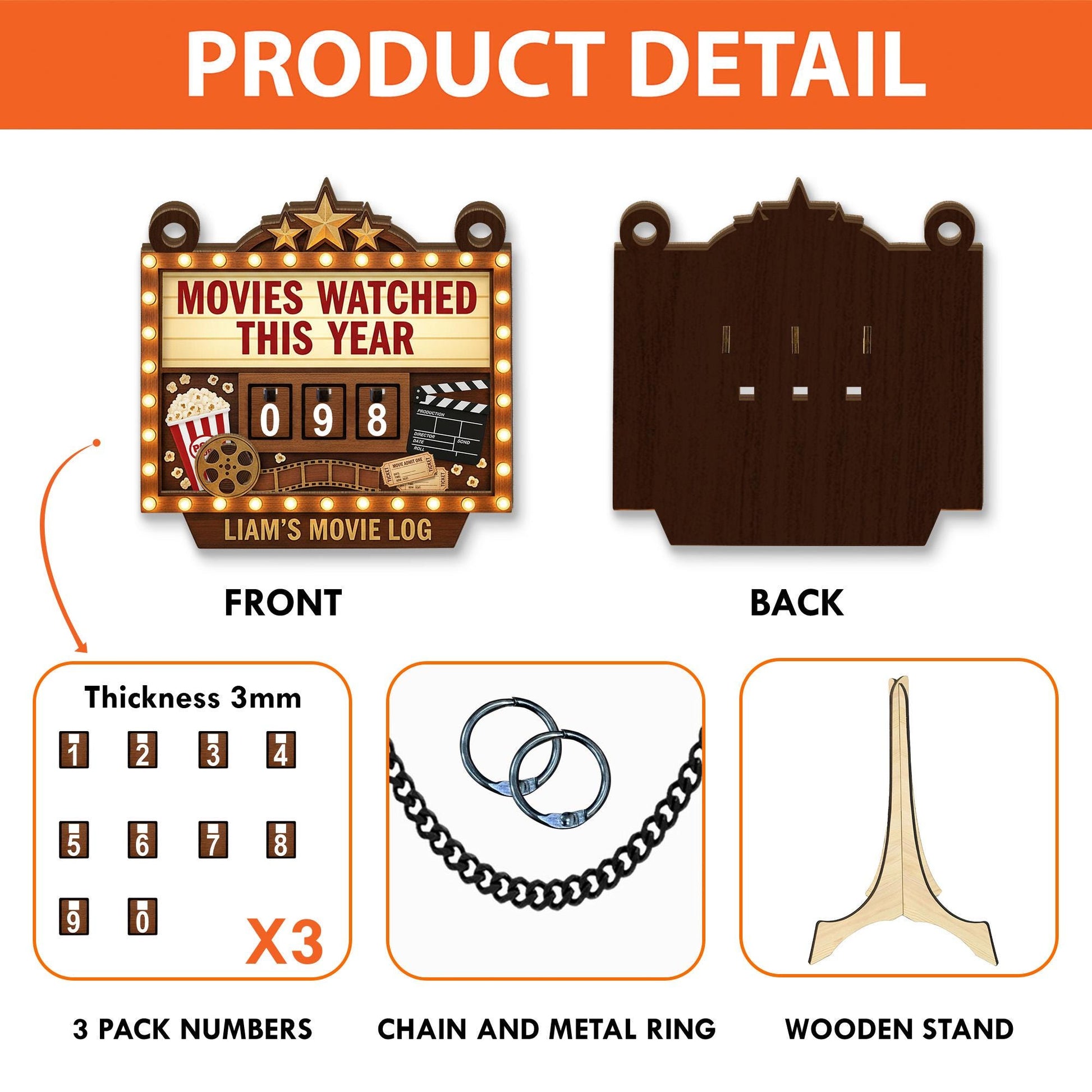 Wooden Movie Tracker Sign – “Movies Watched This Year” Flip Counter Board image 6