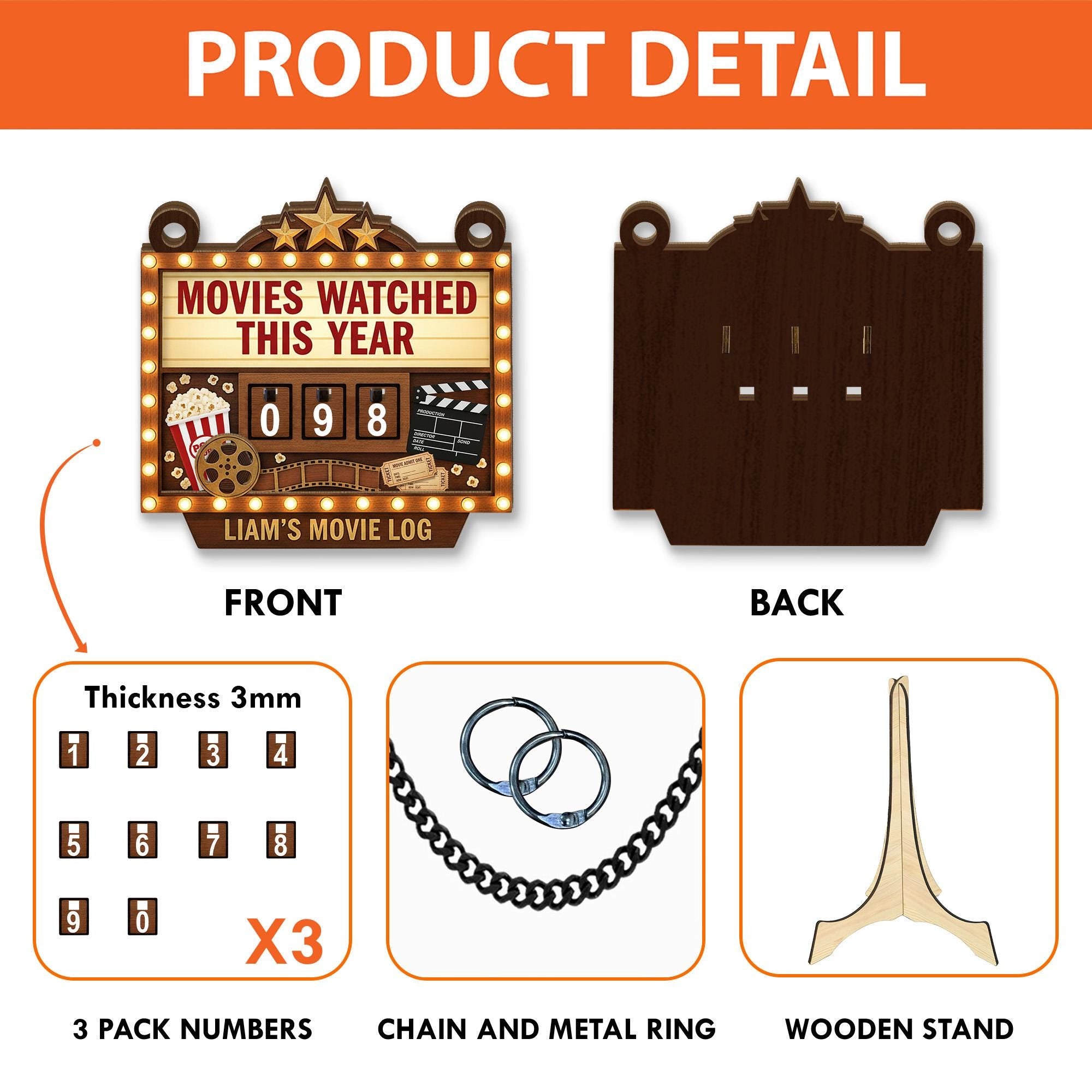 Wooden Movie Tracker Sign – “Movies Watched This Year” Flip Counter Board image 6