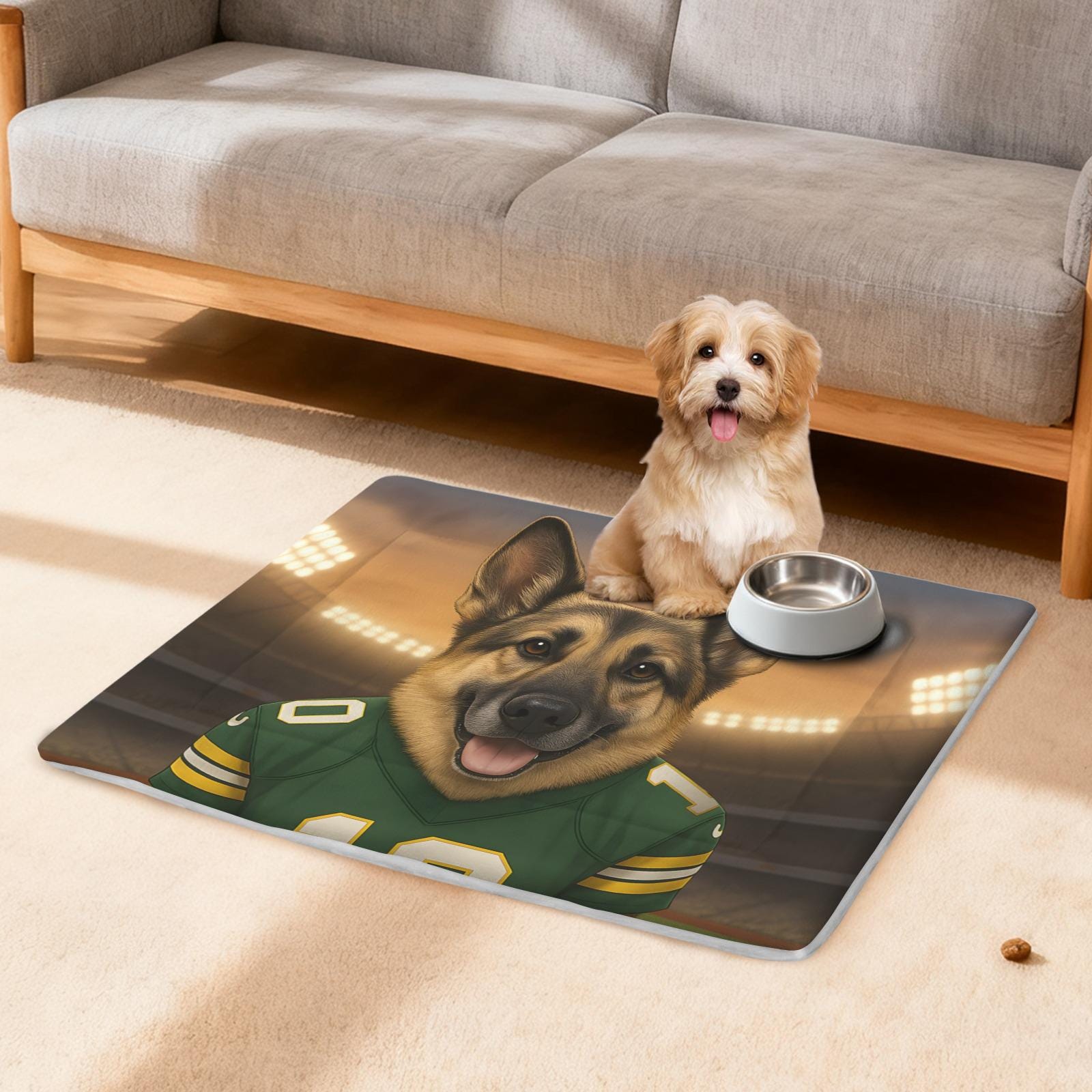 Custom Photo Printed Pet Mat: Dog Portrait Jersey Football Feeding Mat PET MAT 25"x18"