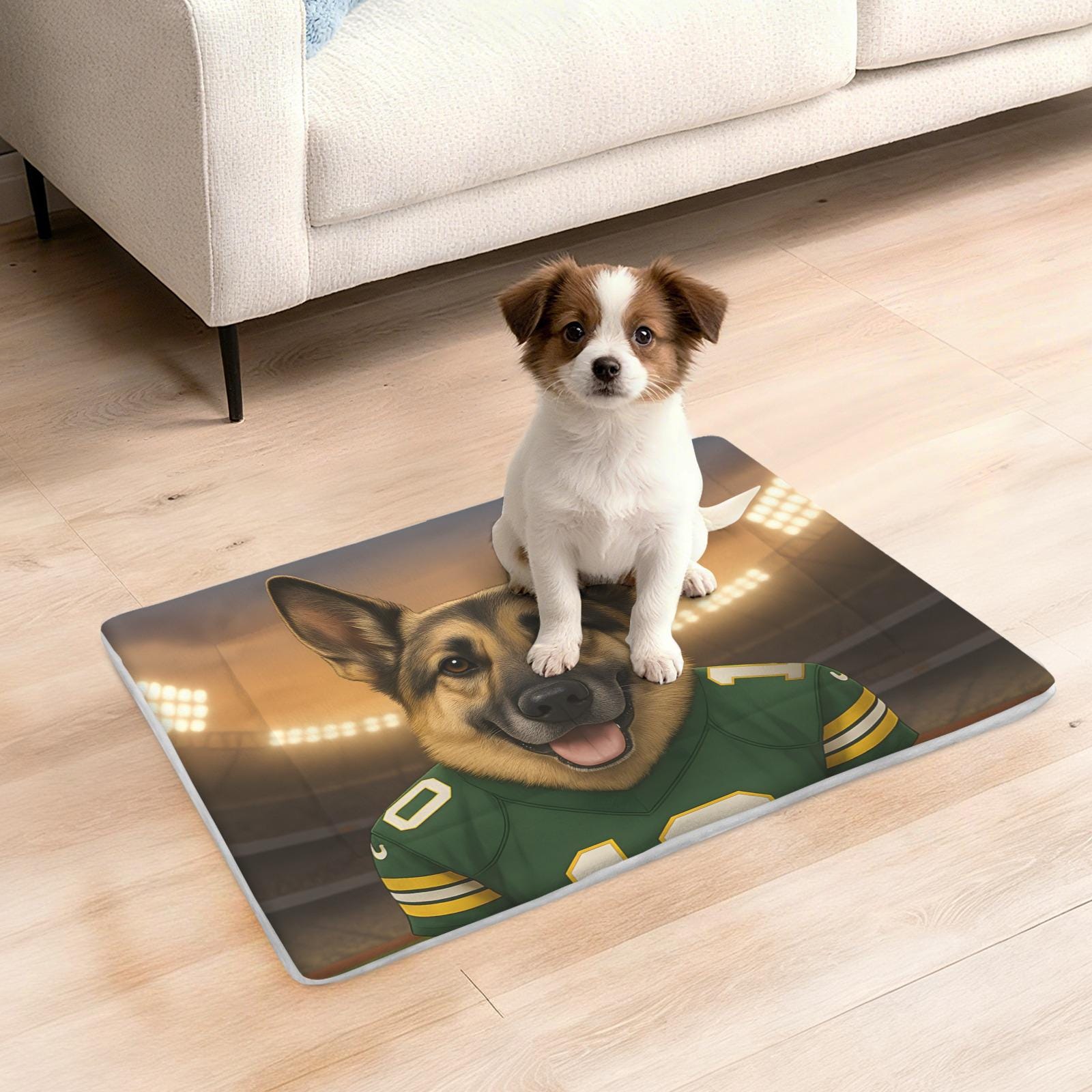 Custom Photo Printed Pet Mat: Dog Portrait Jersey Football Feeding Mat image 2