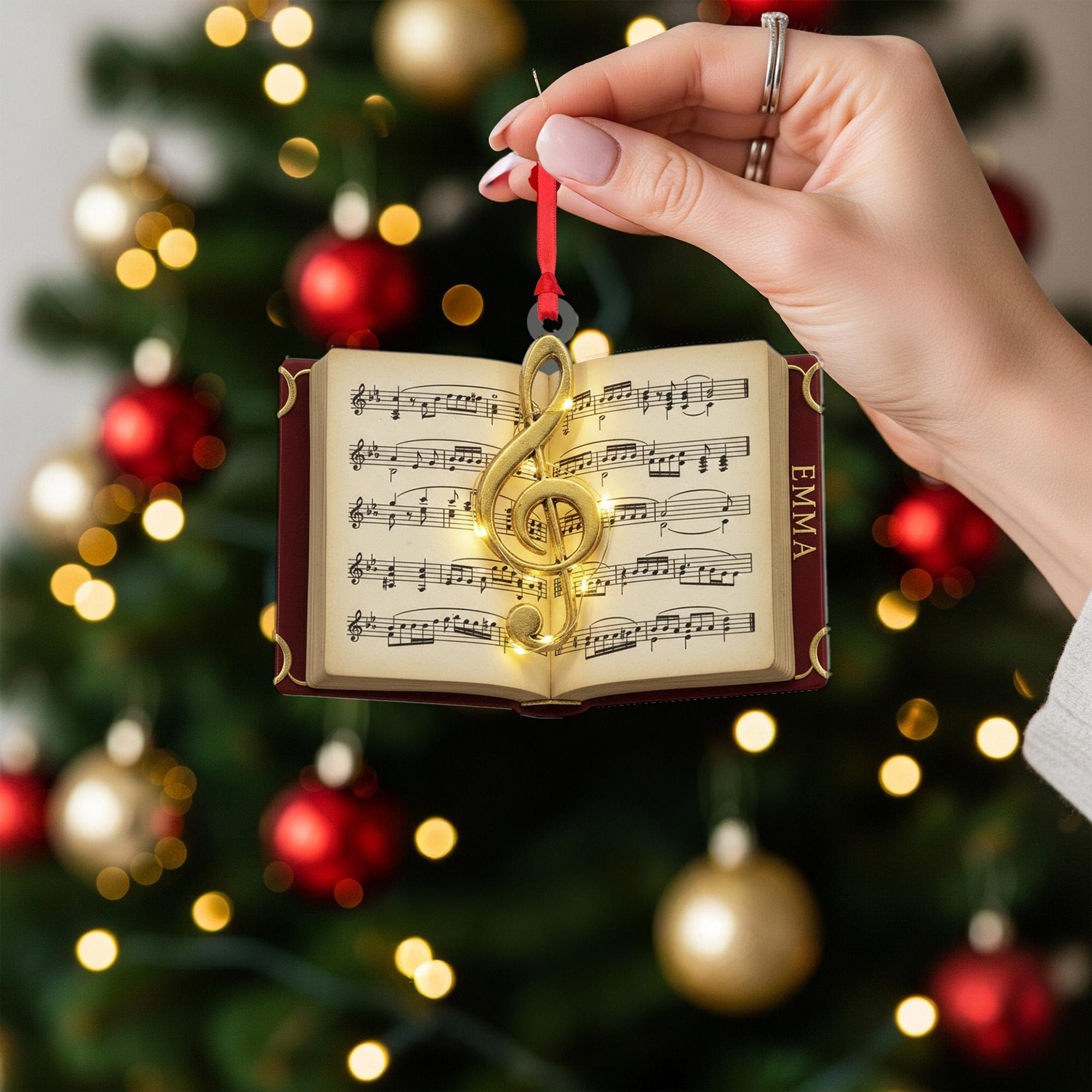 Personalized Music Book Ornament - Treble Clef Christmas Decor Keepsake image 1