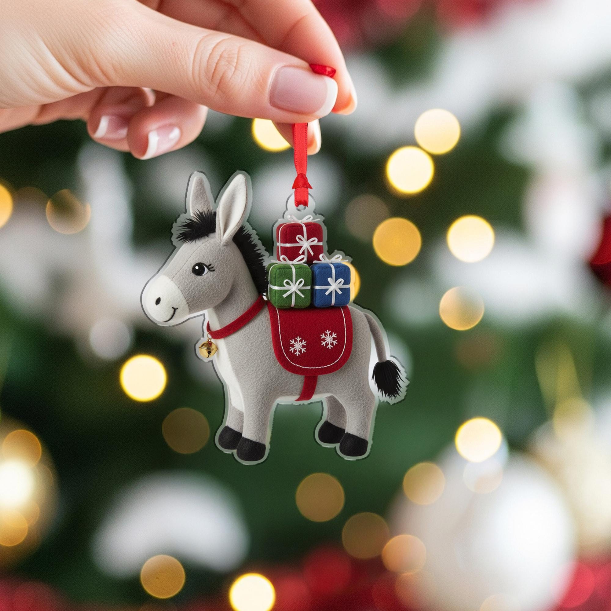 Festive Donkey Ornament - Christmas Tree Farm Animal Holiday Keepsake image 1