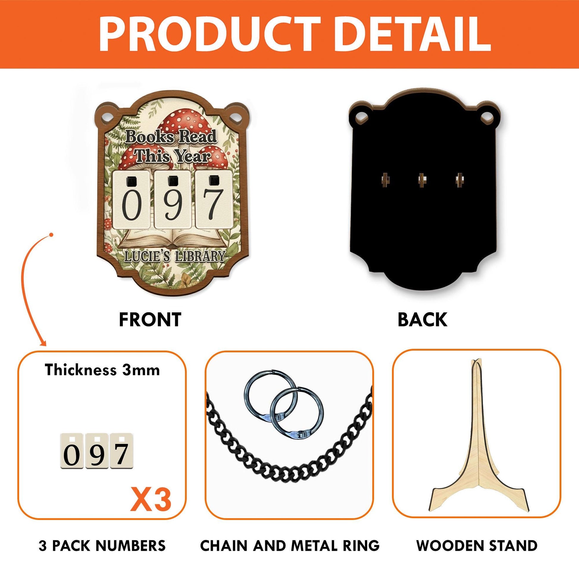 Whimsical Book Tracker Sign - Personalized Mushroom Library Reading Decor image 2