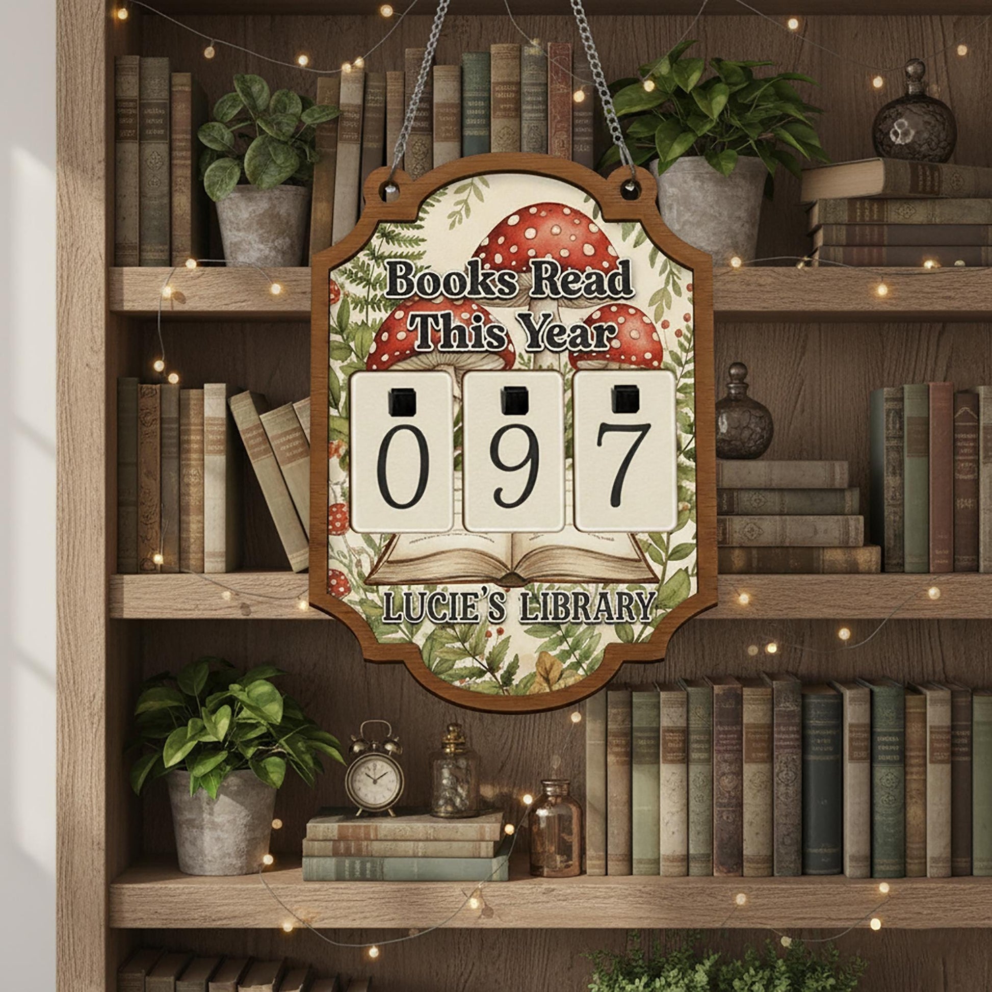 Whimsical Book Tracker Sign - Personalized Mushroom Library Reading Decor image 4