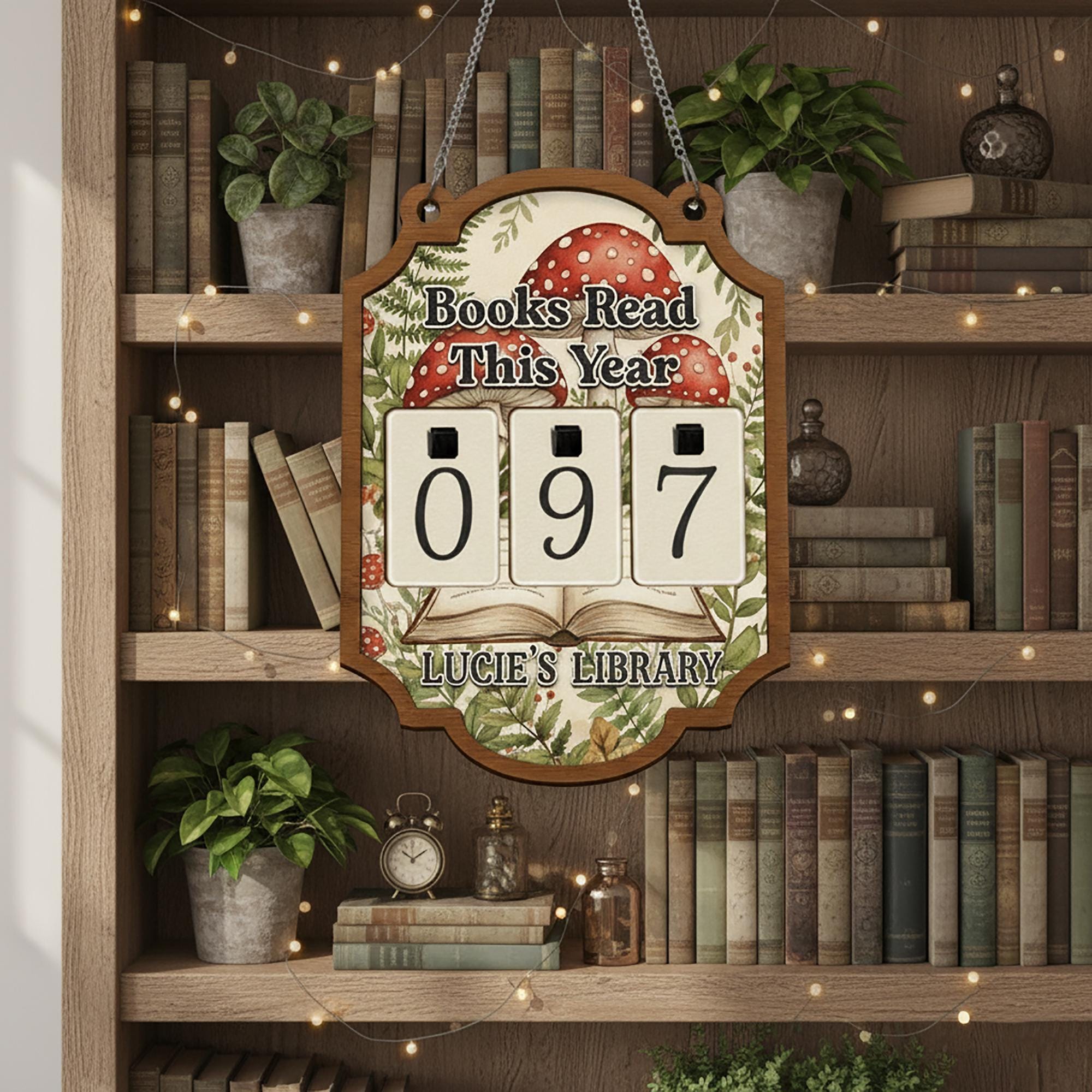 Whimsical Book Tracker Sign - Personalized Mushroom Library Reading Decor image 4