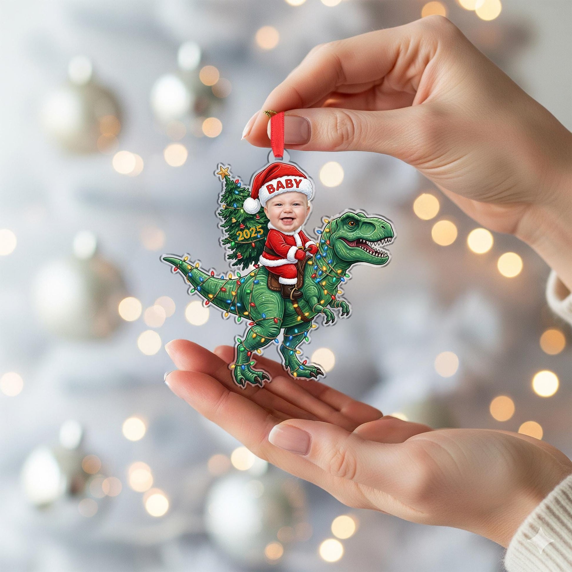 Custom Baby Photo Ornament – Dinosaur Christmas Decoration 2025, Personalized Holiday Keepsake for Tree image 5
