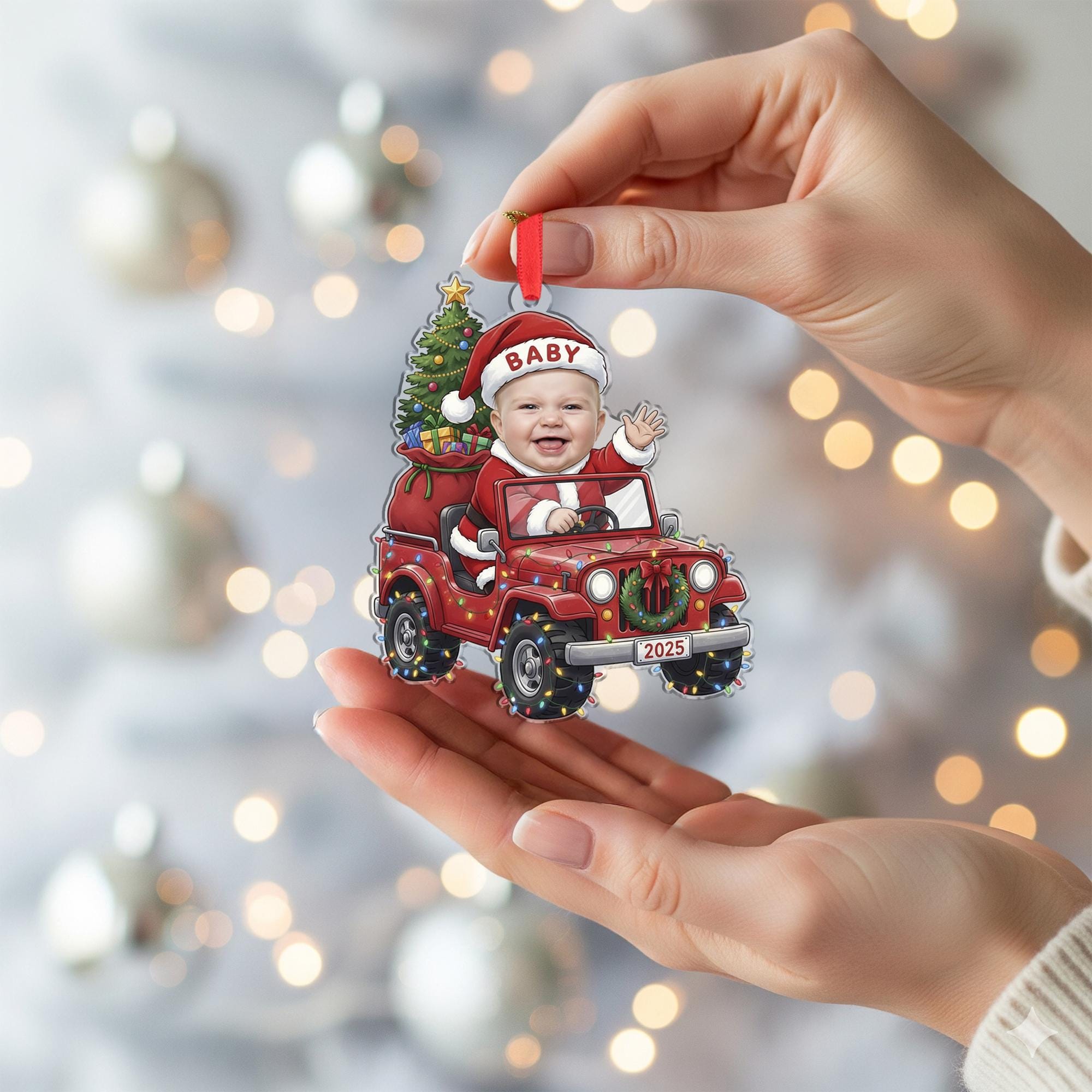 Custom Baby Photo Ornament – Christmas Jeep Decoration 2025, Personalized Holiday Keepsake for Tree image 5