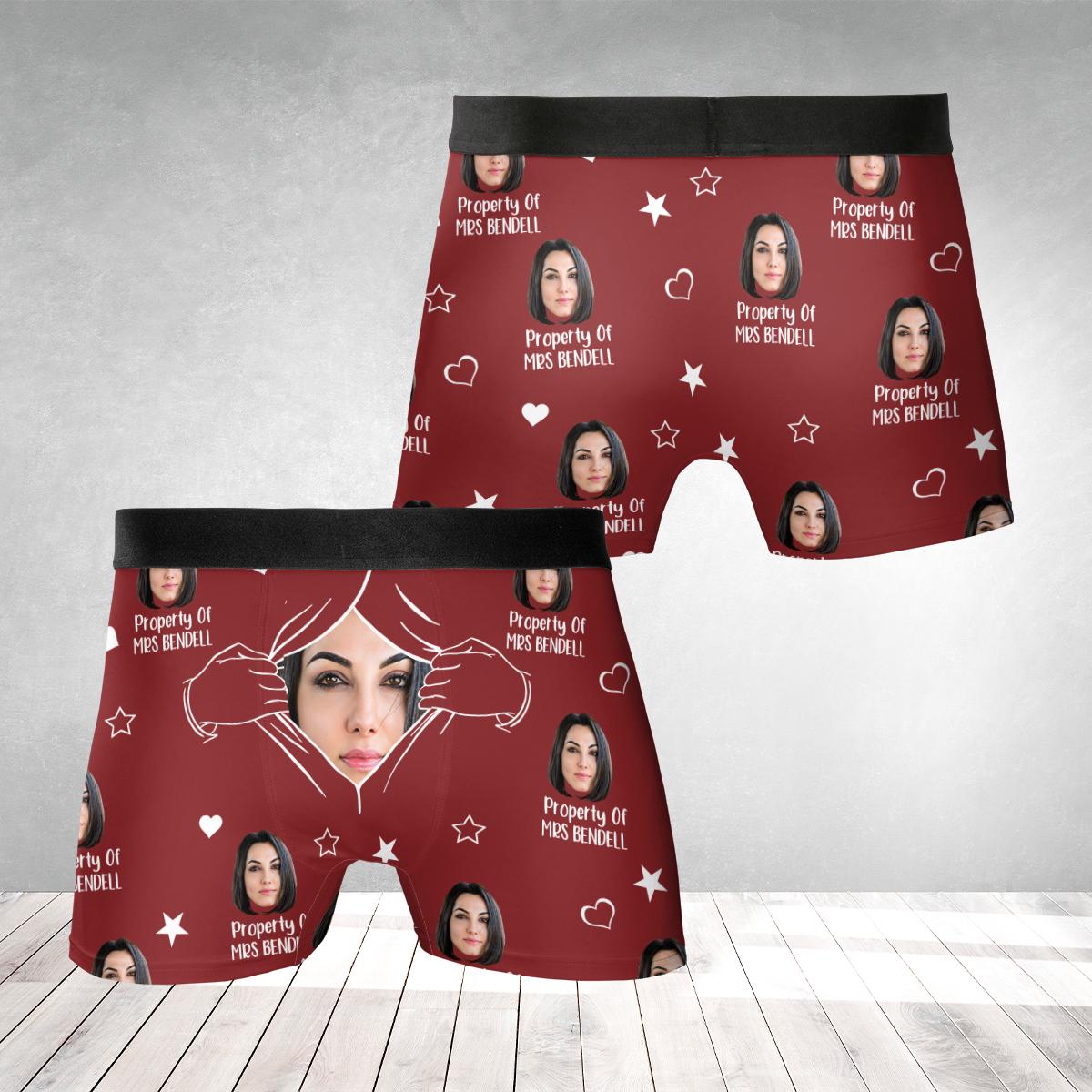 Personalized Boxer Briefs: Custom Face Underwear, Property of Wife Husband Gift image 2