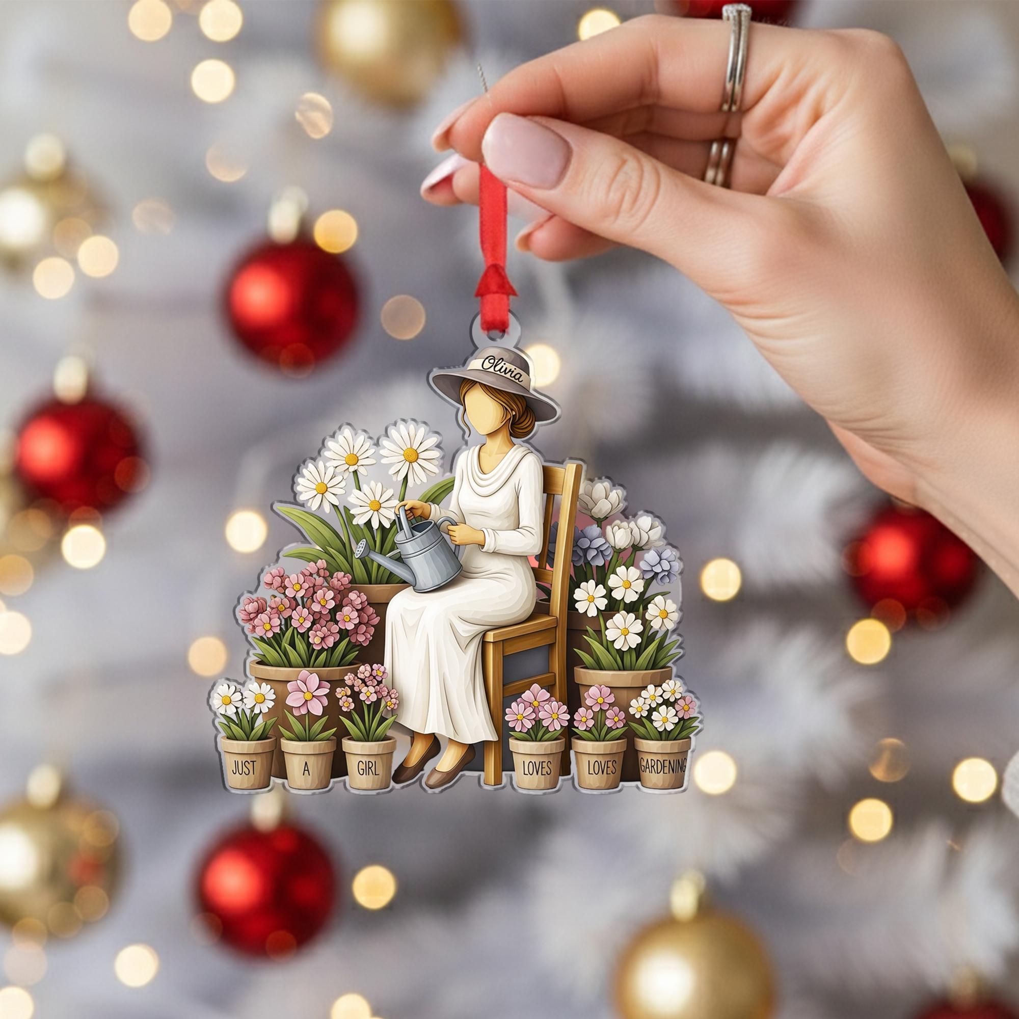 Personalized Gardener Acrylic Ornament: Custom Name, Just A Girl Who Loves Gardening image 1