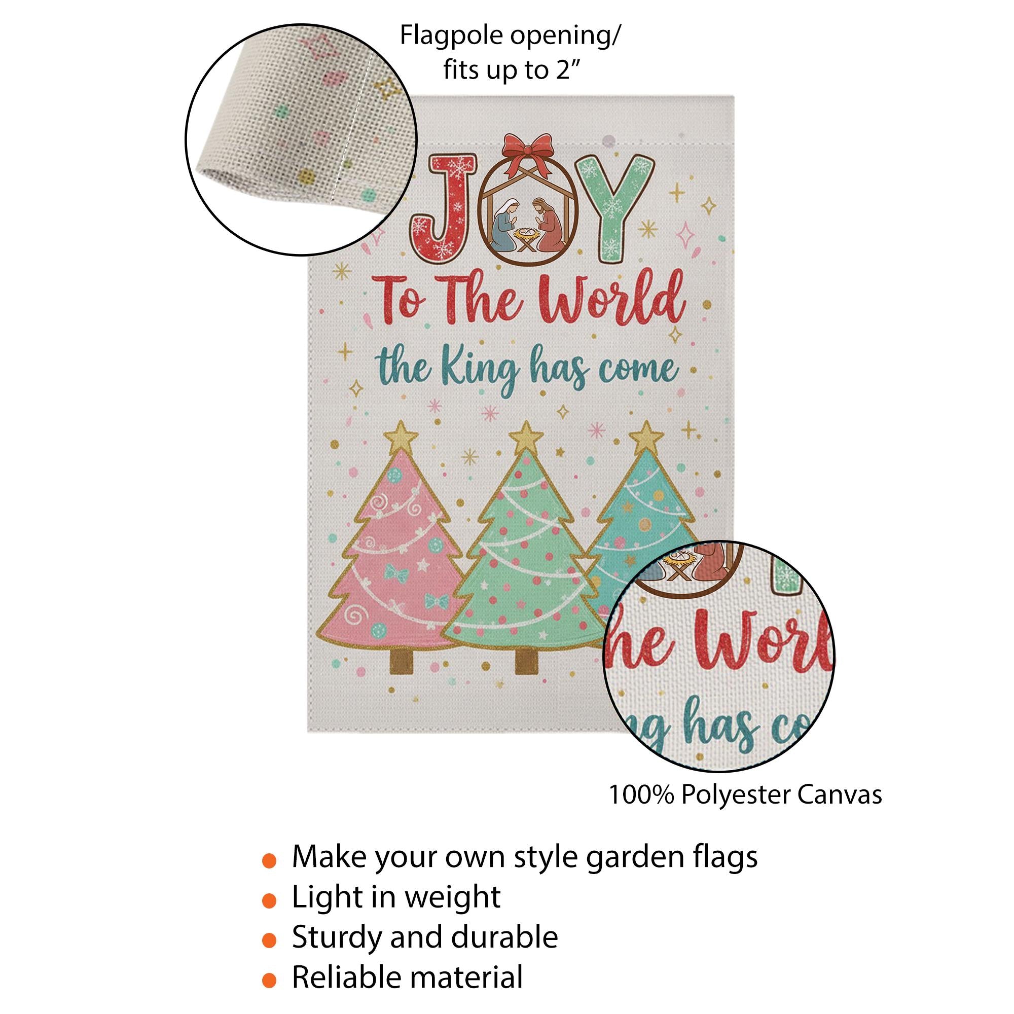 JOY to the World Garden Flag – Nativity Christmas Yard Decor with Trees & Snowman image 3