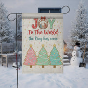 JOY to the World Garden Flag – Nativity Christmas Yard Decor with Trees & Snowman image 1