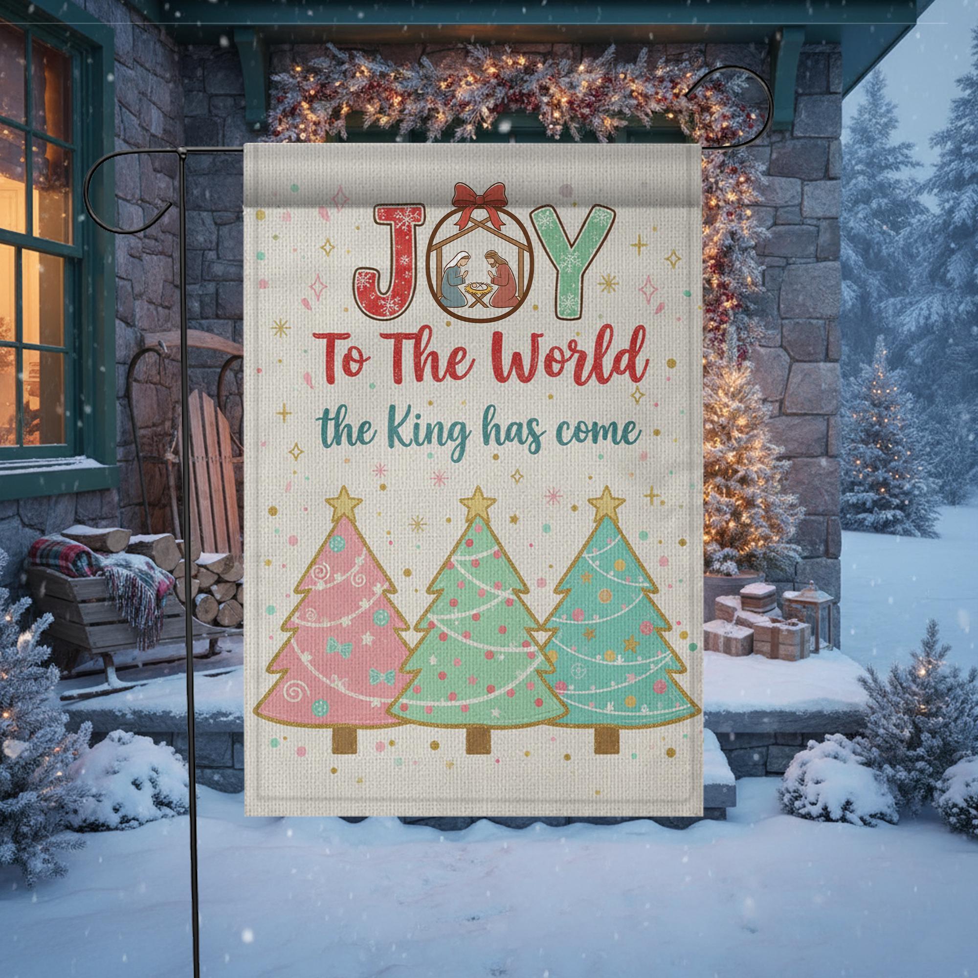 JOY to the World Garden Flag – Nativity Christmas Yard Decor with Trees & Snowman image 5