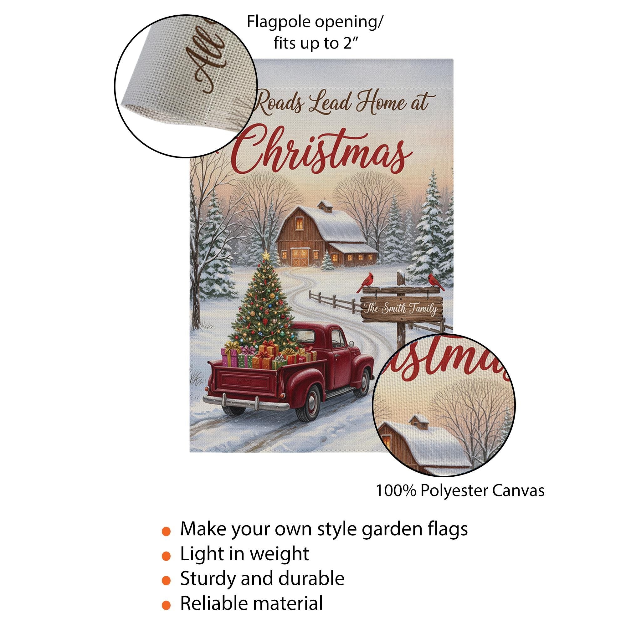 Vintage Truck Garden Flag – Personalized Christmas Yard Decor with Snow & Cardinals image 2