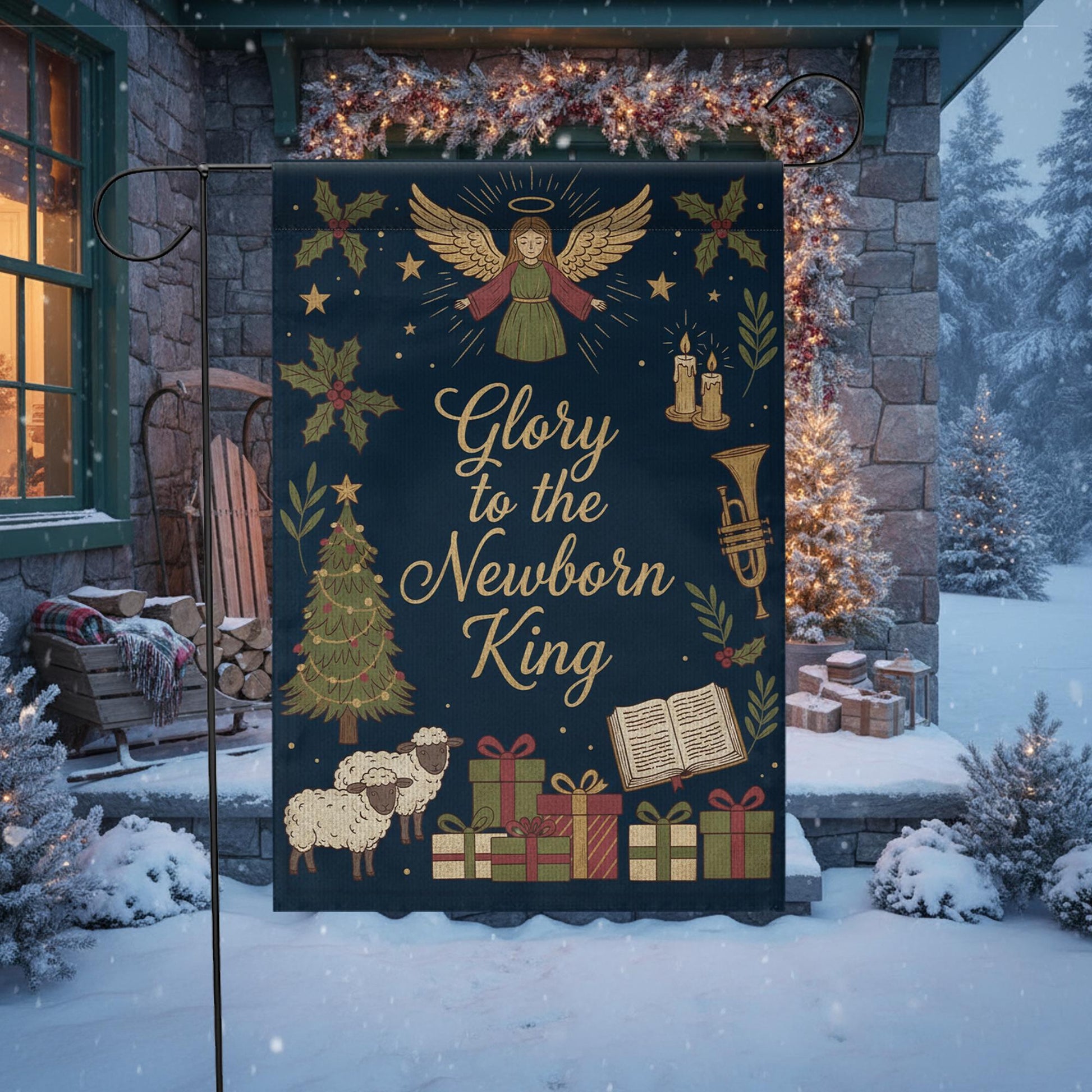 Polyester Garden Flag – Glory to the Newborn King Christmas Outdoor Decor image 4