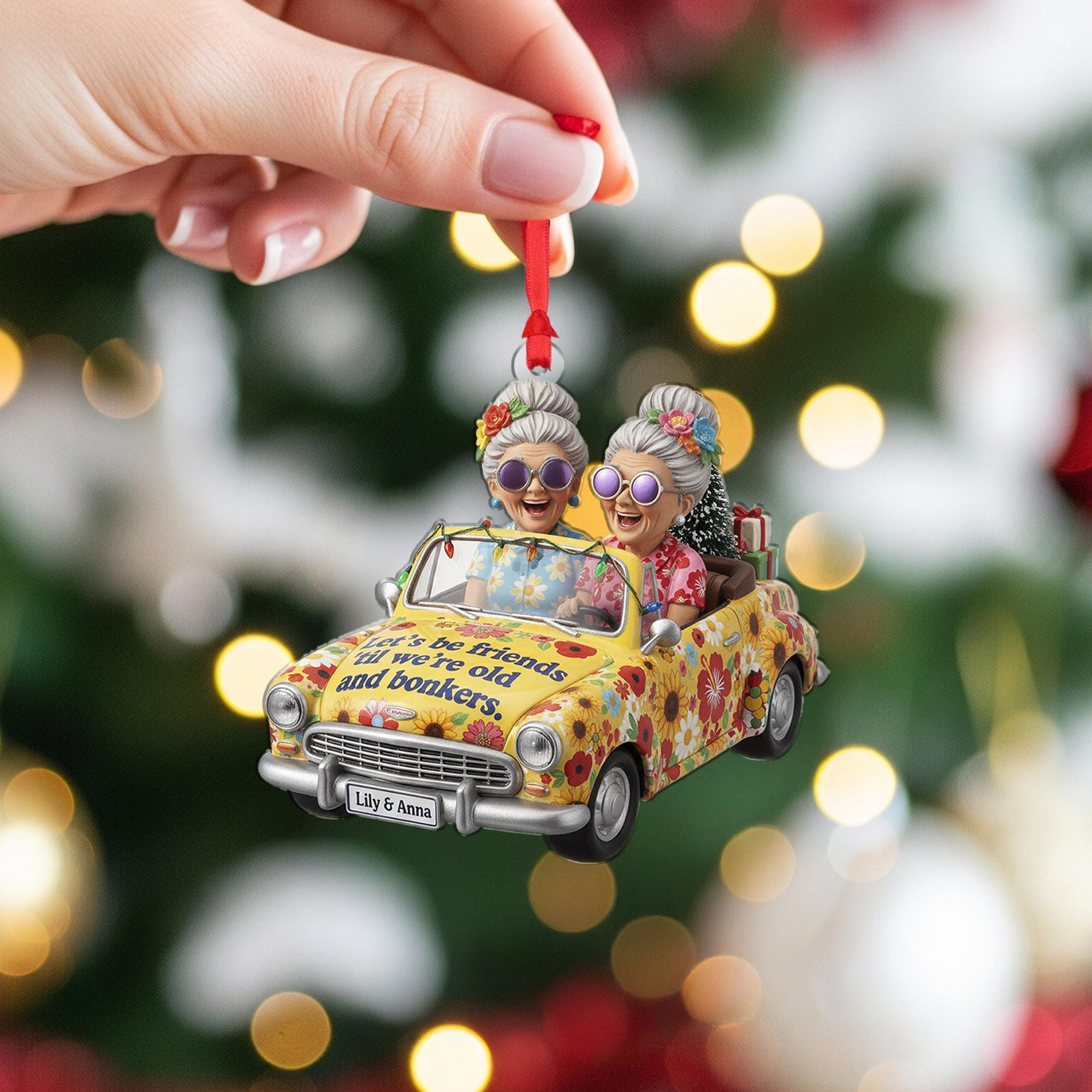 Personalized Friend Ornament – “Let’s Be Friends ’Til We’re Old & Bonkers” image 1