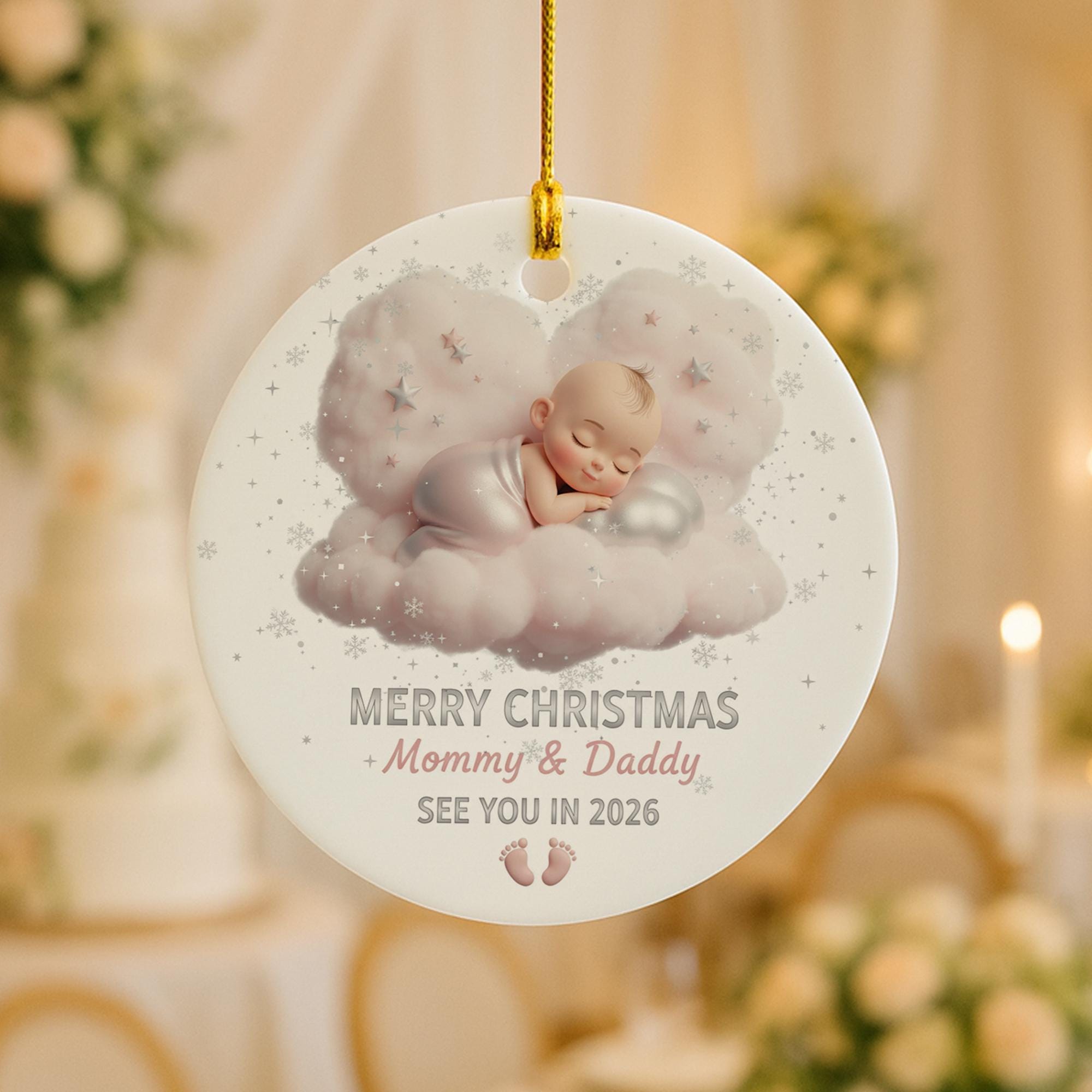 Pregnancy Announcement Ornament, 'See You in 2026' Ceramic Keepsake for Expecting Parents image 2