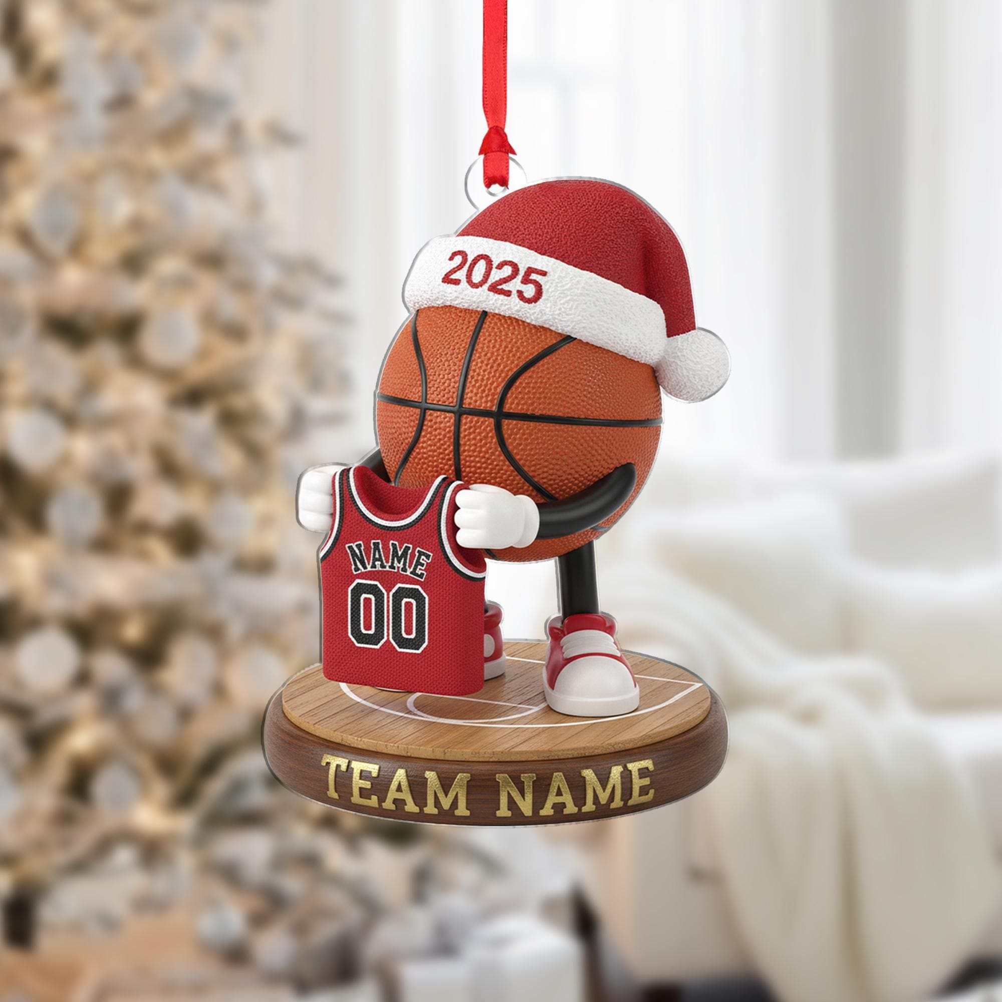 Personalized 2025 Basketball Ornament – Custom Team Name, Player Number, Santa Hat Sports Keepsake image 1
