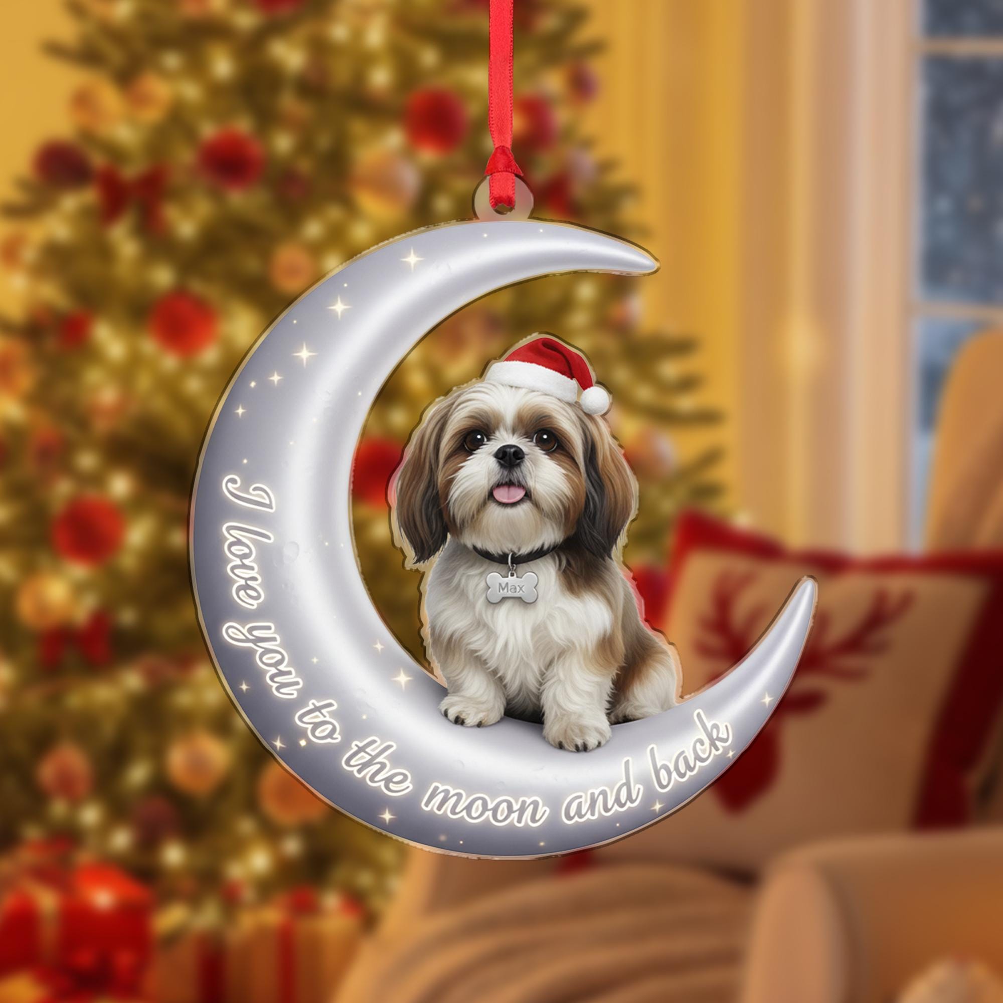 Personalized Shih Tzu Moon Ornament, Custom Dog Keepsake image 1