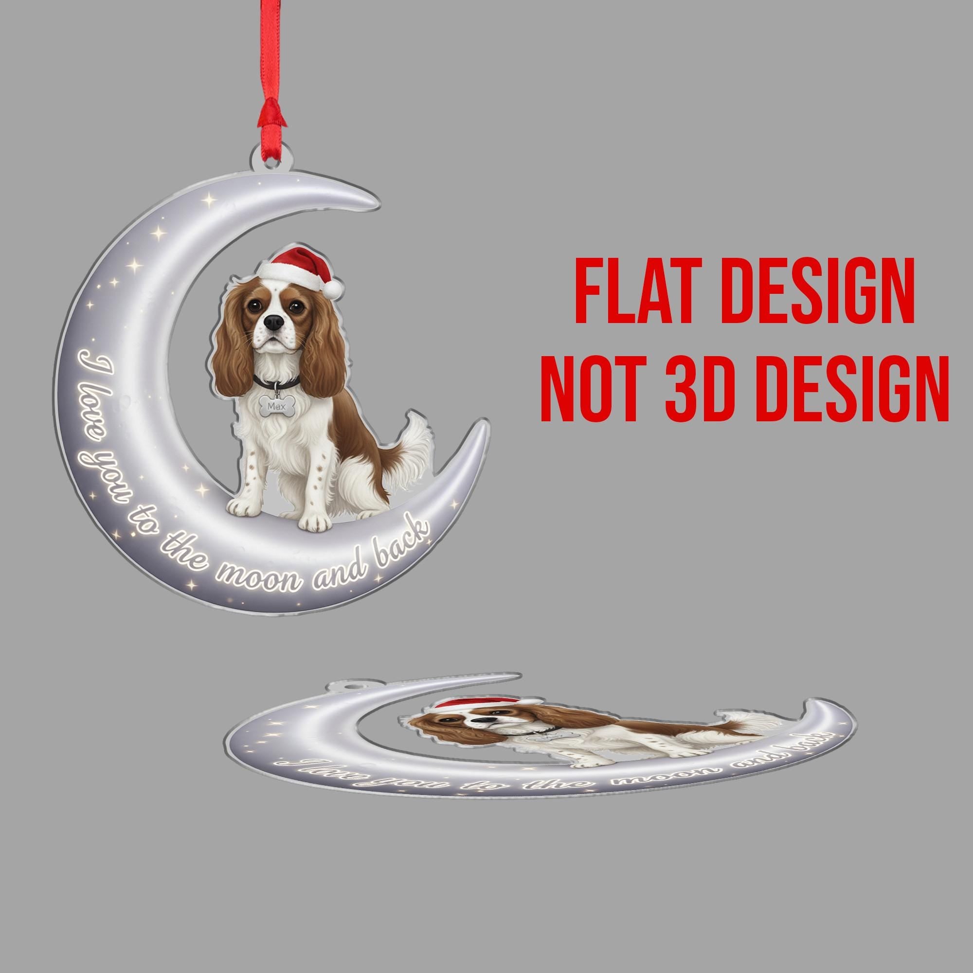 Personalized Cavalier Spaniel Ornament, Acrylic Moon Keepsake image 2