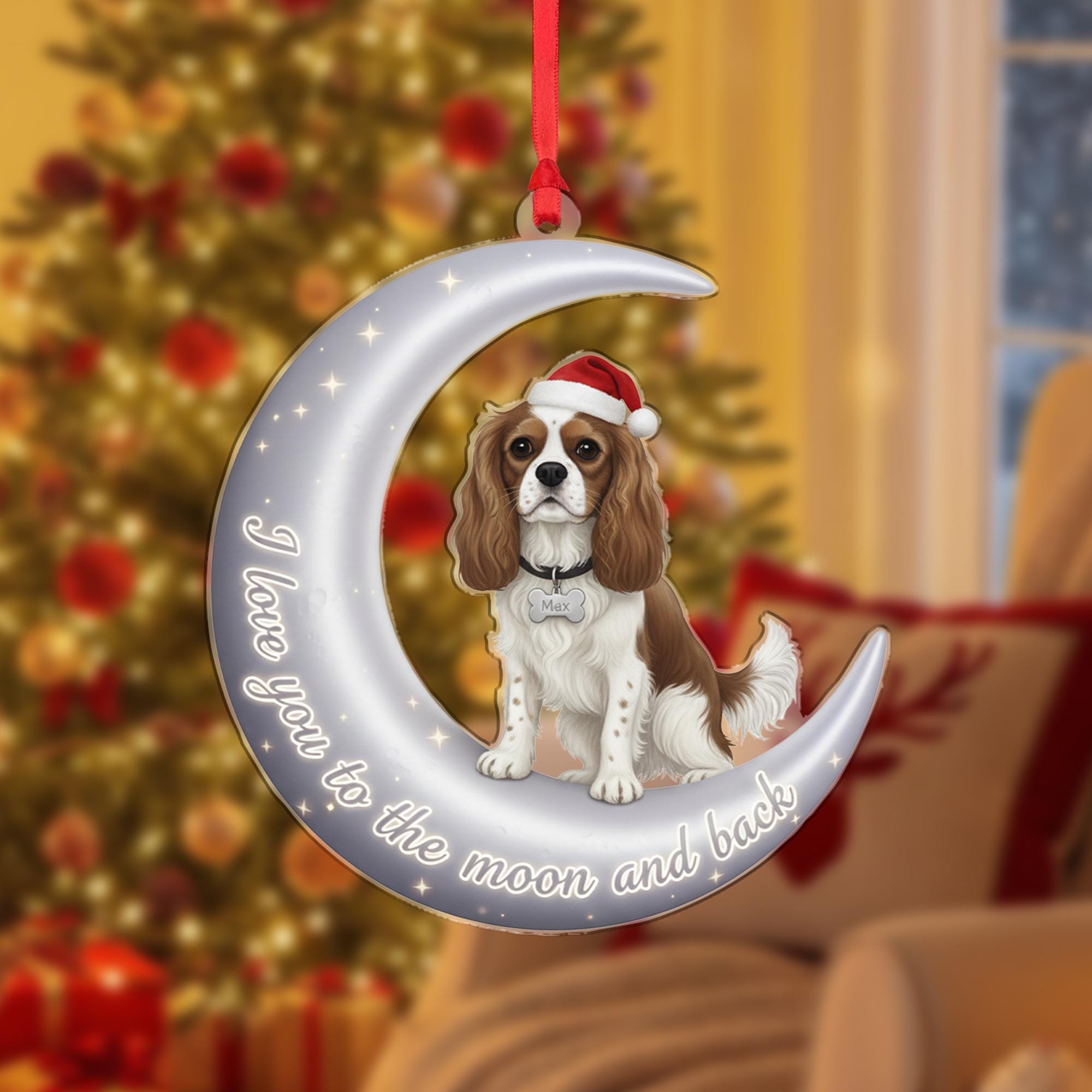 Personalized Cavalier Spaniel Ornament, Acrylic Moon Keepsake image 1