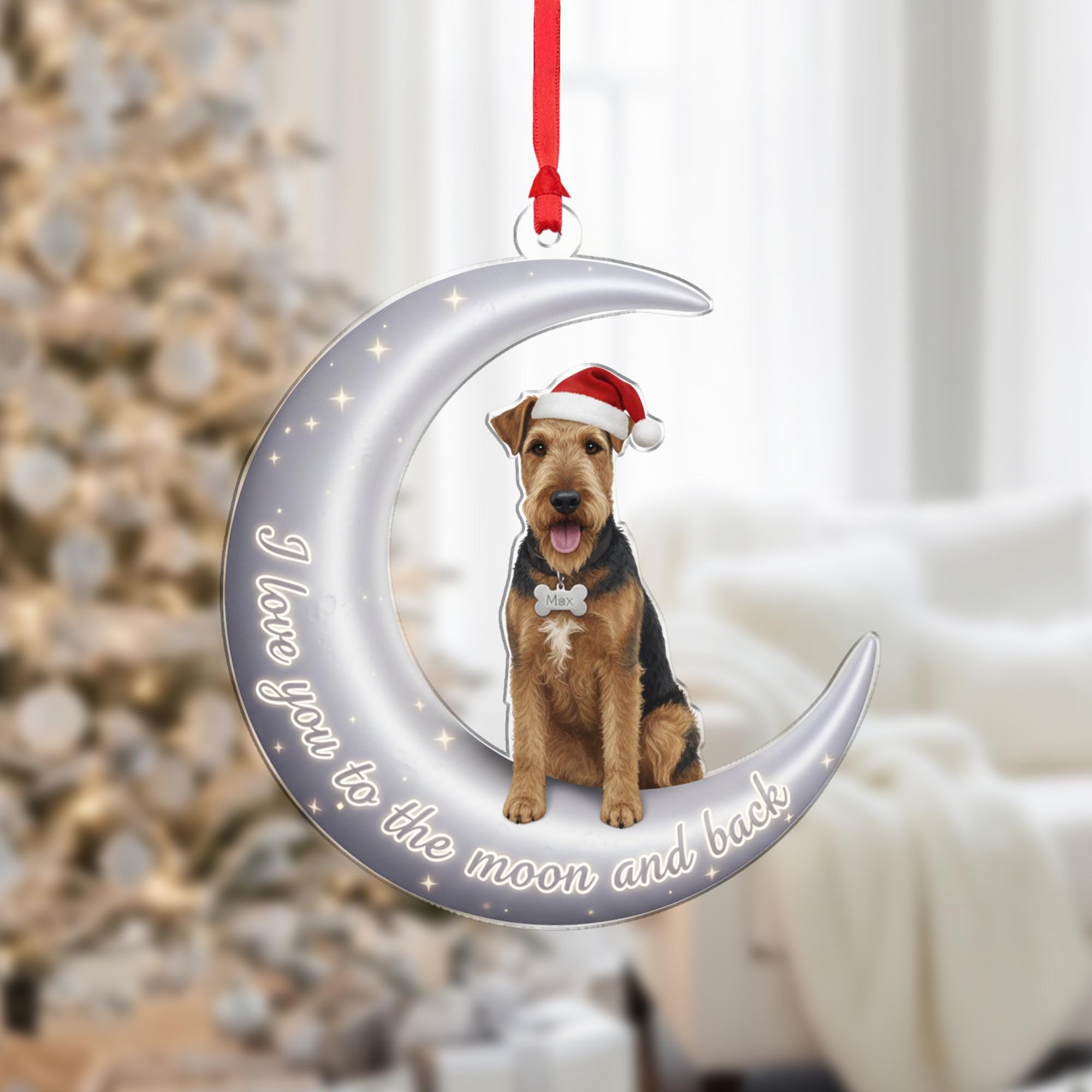 Personalized Airedale Terrier Moon Ornament, Custom Dog Keepsake image 2