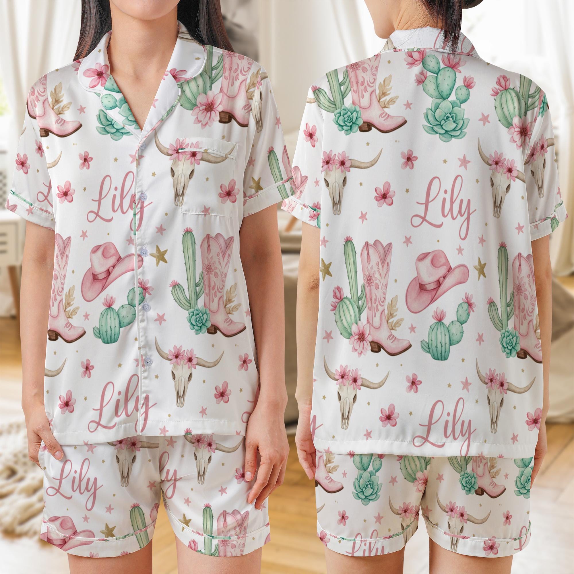Western Satin Pajama Set - Personalized Cowgirl Sleepwear image 2