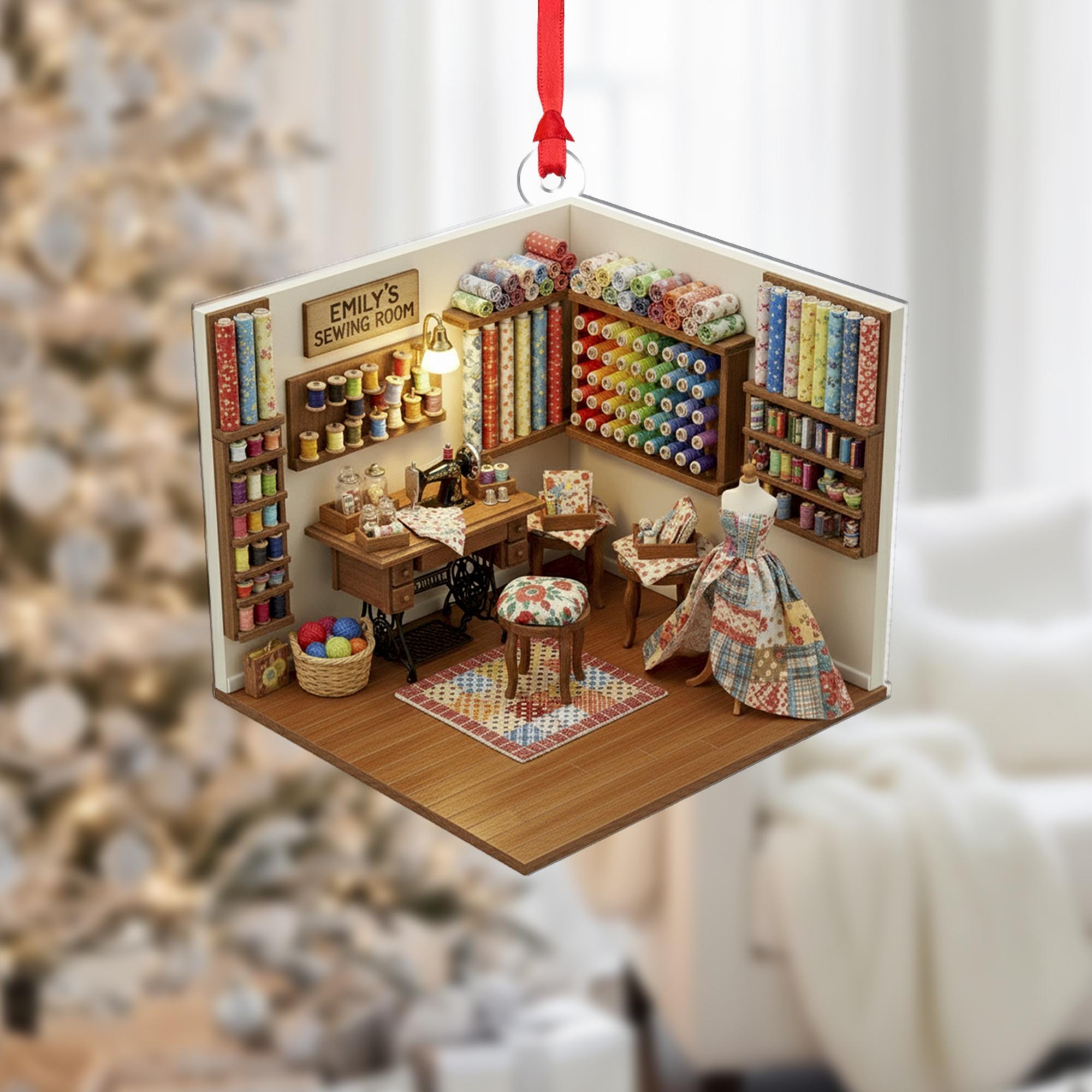 Miniature Sewing Room Ornament: Personalized Sewing Gift, Quilter Christmas Decor image 1