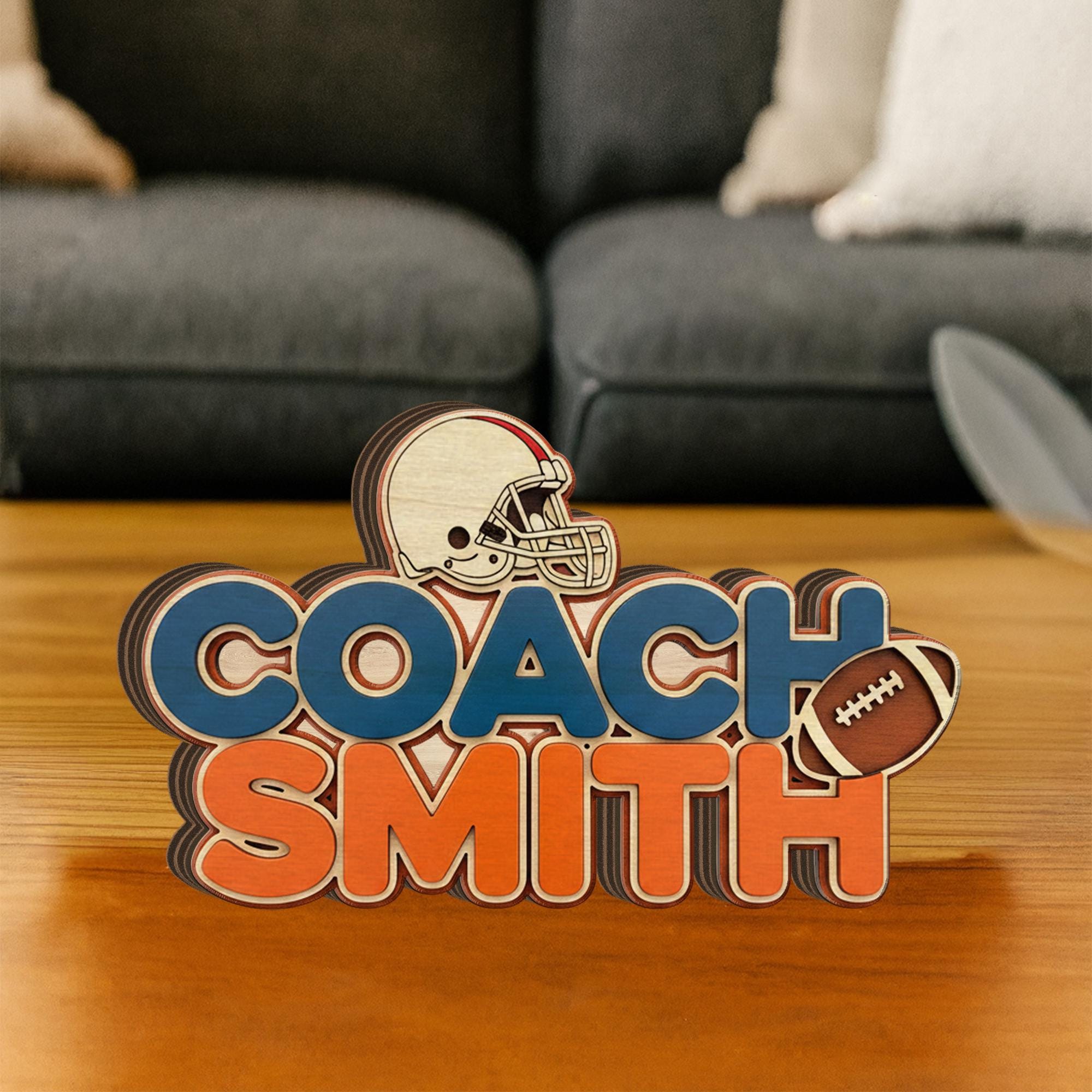 Custom Football Name Sign: Personalized Wooden Block Desk Decor for Player or Coach image 1