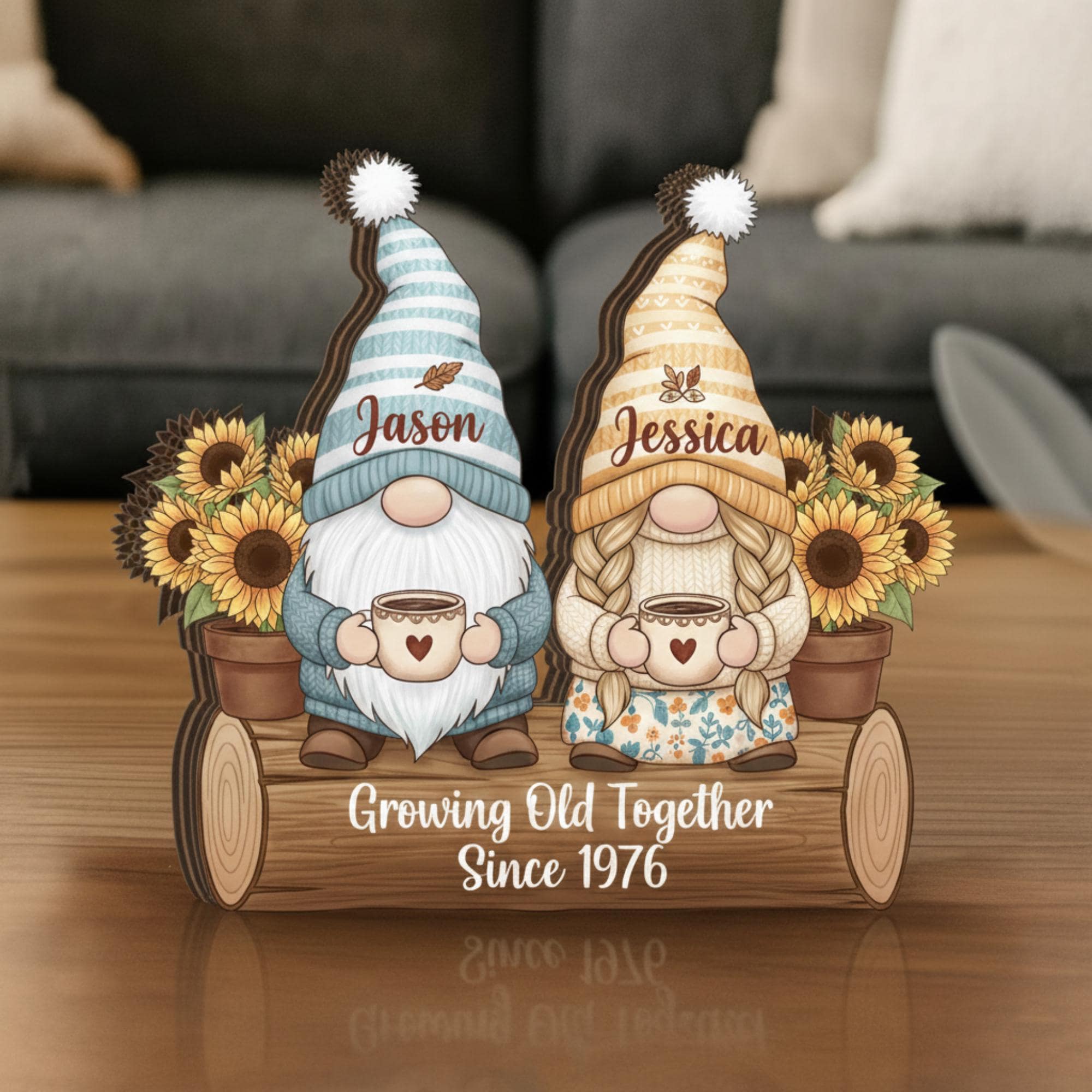 Custom Gnome Couple Wooden Block Sign: Personalized Rustic Decor image 2