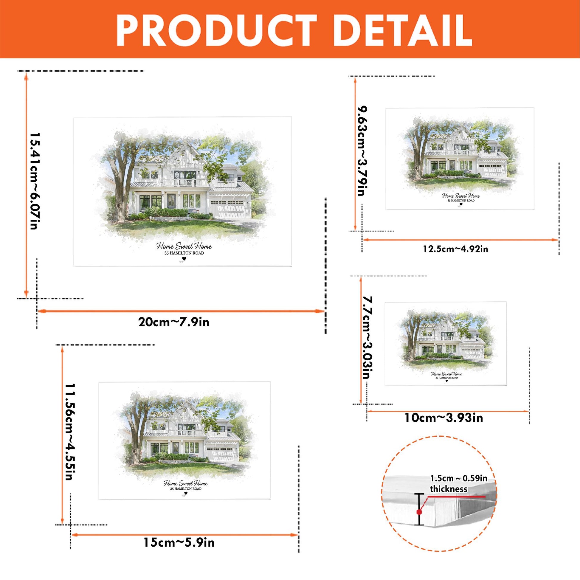 Custom Acrylic Block House Portrait, Watercolor Home Illustration with Address image 5
