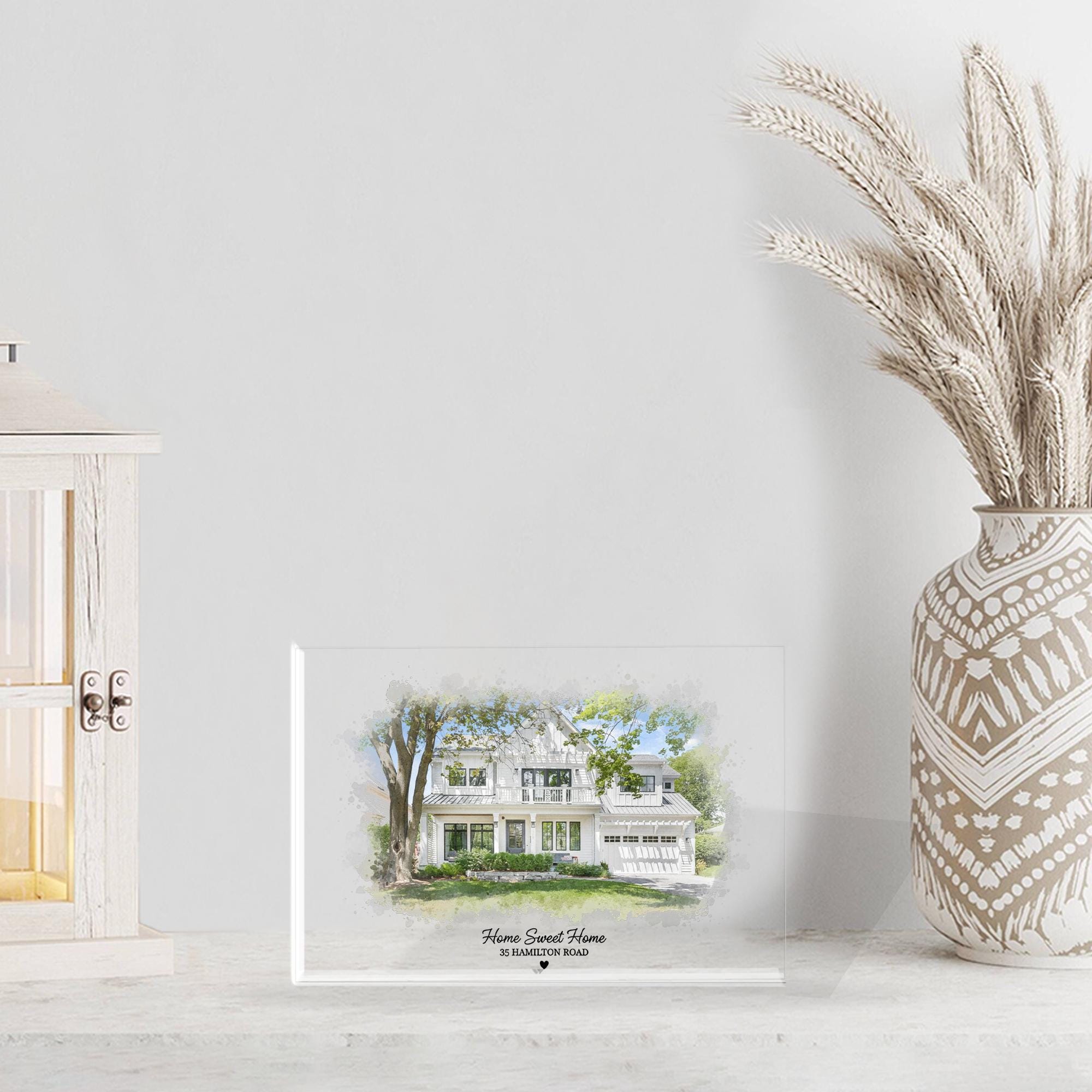 Custom Acrylic Block House Portrait, Watercolor Home Illustration with Address image 4