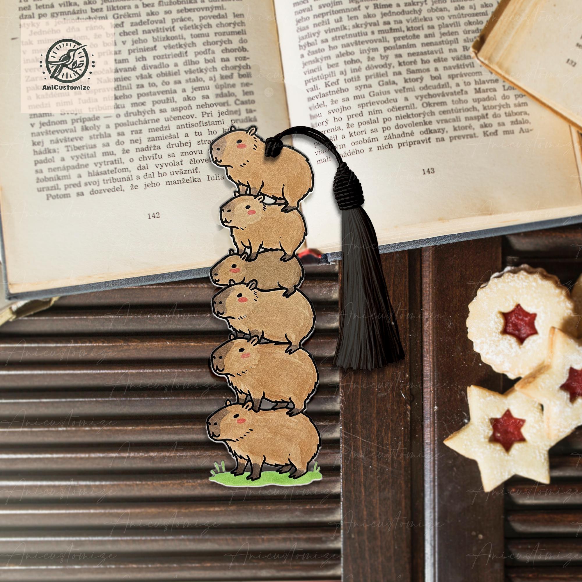 Acrylic Bookmark: Stacked Capybara Shape with Black Tassel, Cartoon Animal Page Marker image 1