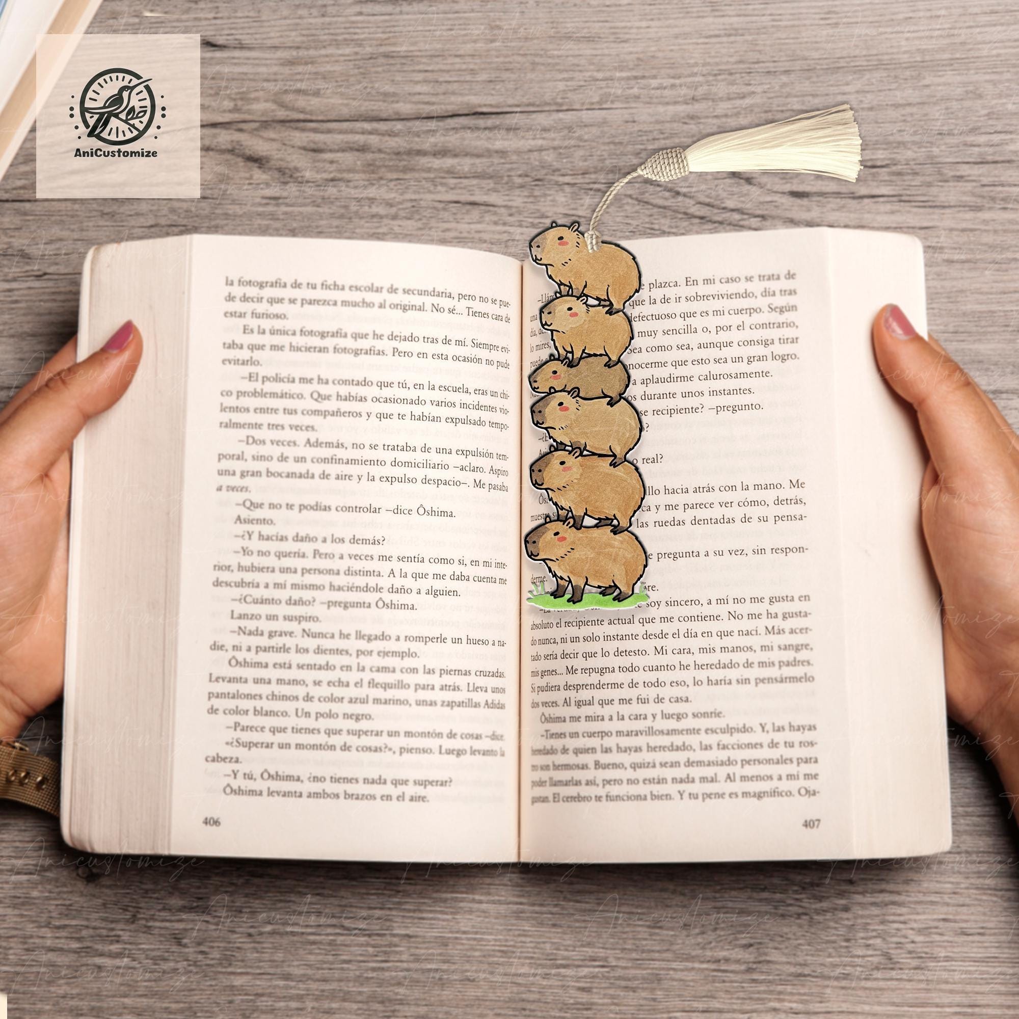 Acrylic Bookmark: Stacked Capybara Shape with Black Tassel, Cartoon Animal Page Marker image 2