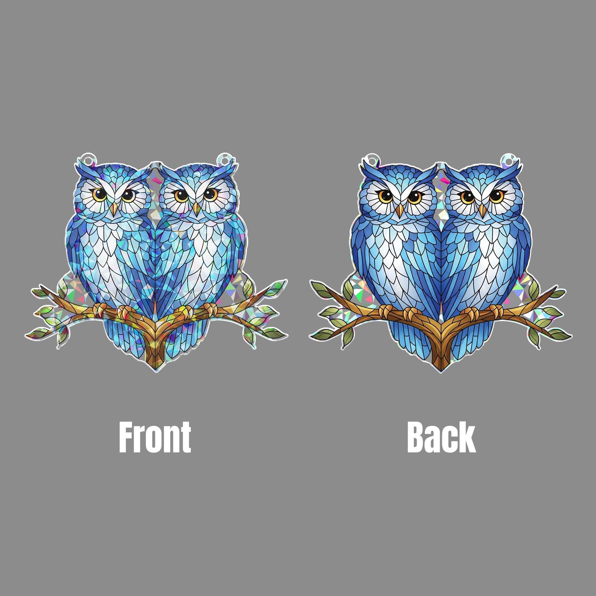 Holographic Acrylic Suncatcher: Window Decor with Blue Owl Design and Light-Reflective Finish image 3