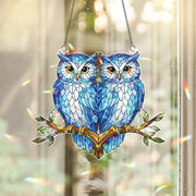 Holographic Acrylic Suncatcher: Window Decor with Blue Owl Design and Light-Reflective Finish image 1