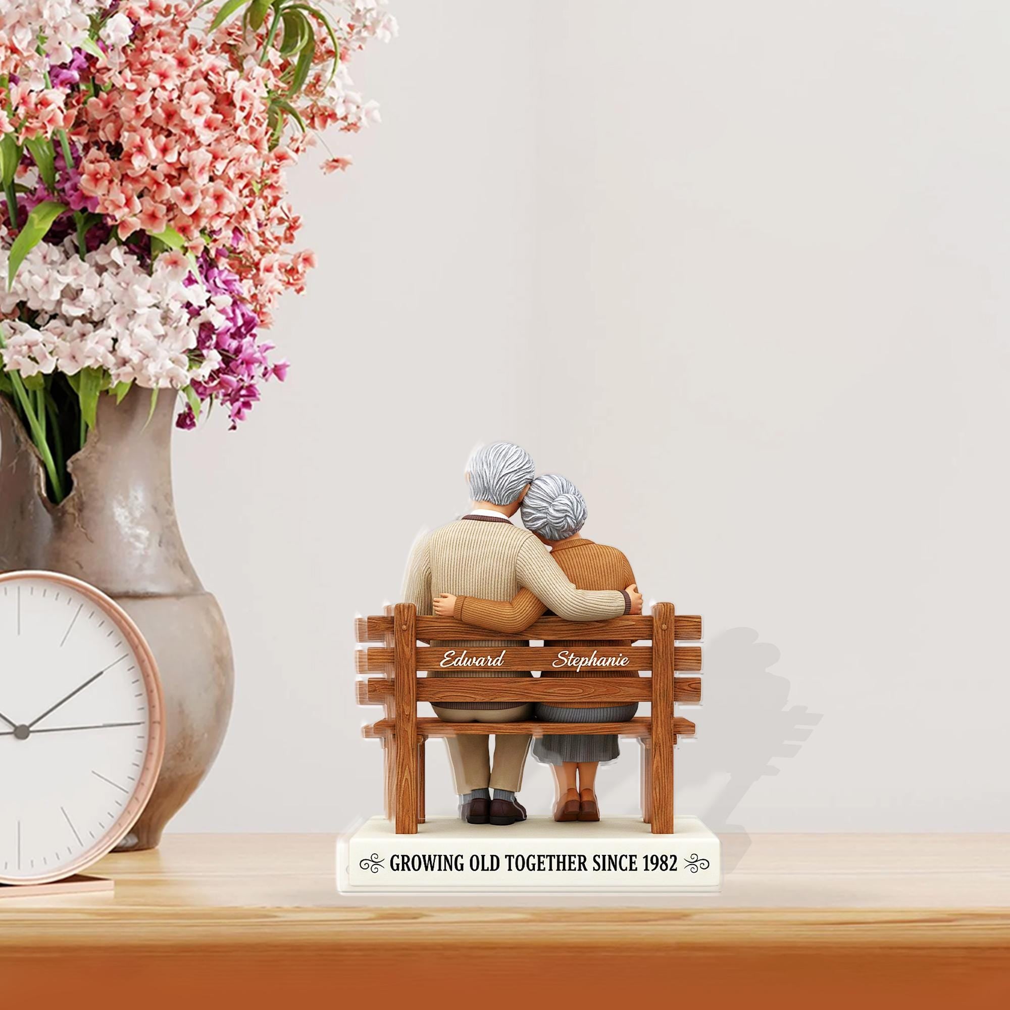 Personalized Couple Acrylic Block, Bench Figurine with Names and Year image 1