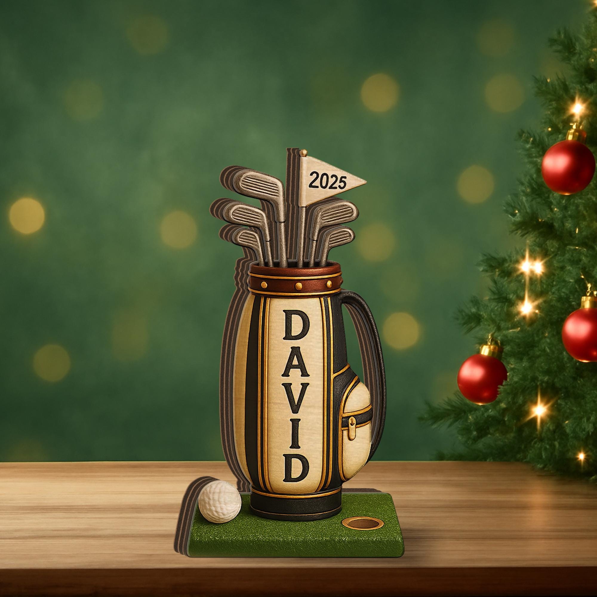 Personalized Golf Bag Wooden Block, Custom Name Desk Decor with Year Flag image 2