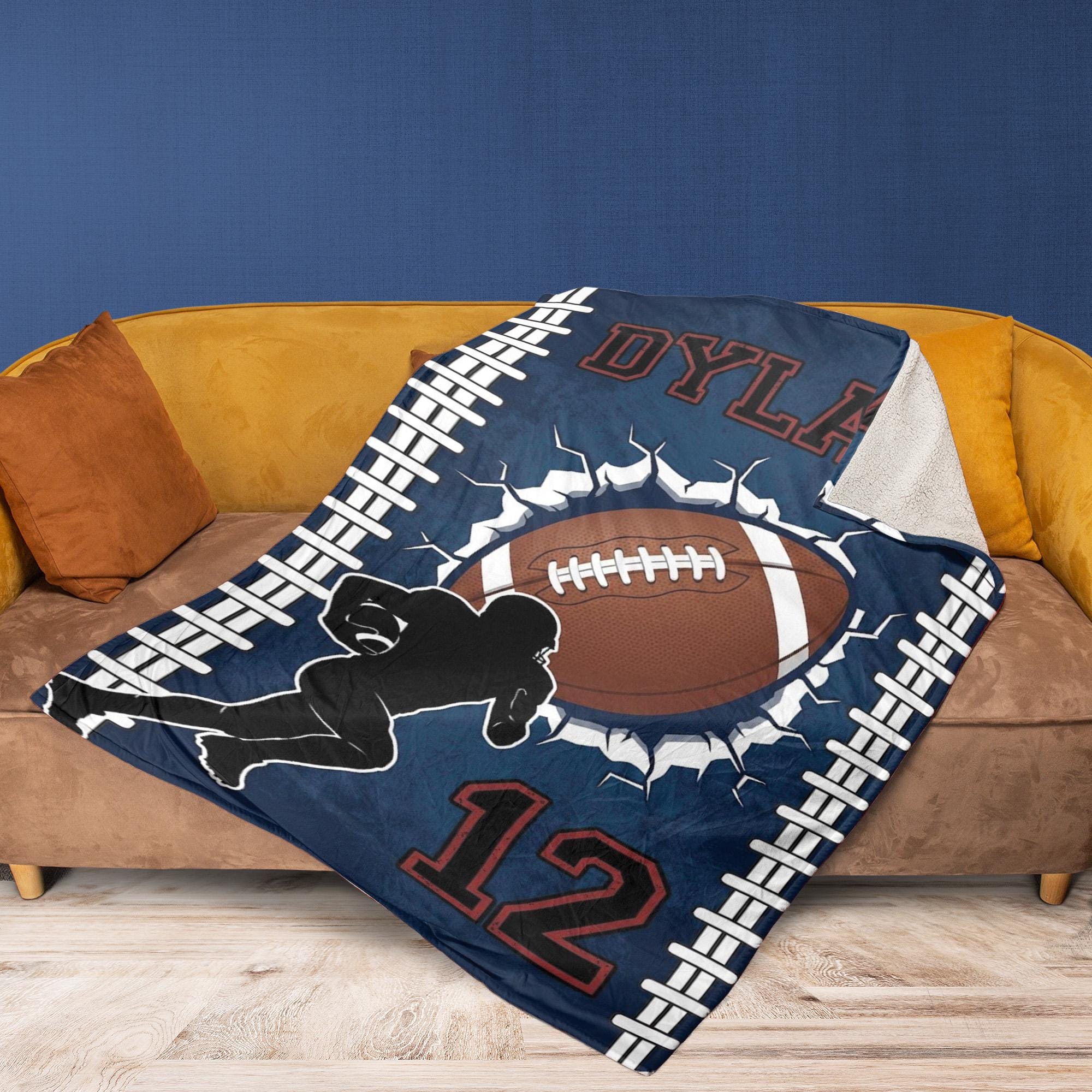 Personalized Fleece Blanket: Football Burst Design, Player Silhouette, Custom Name & Number image 2