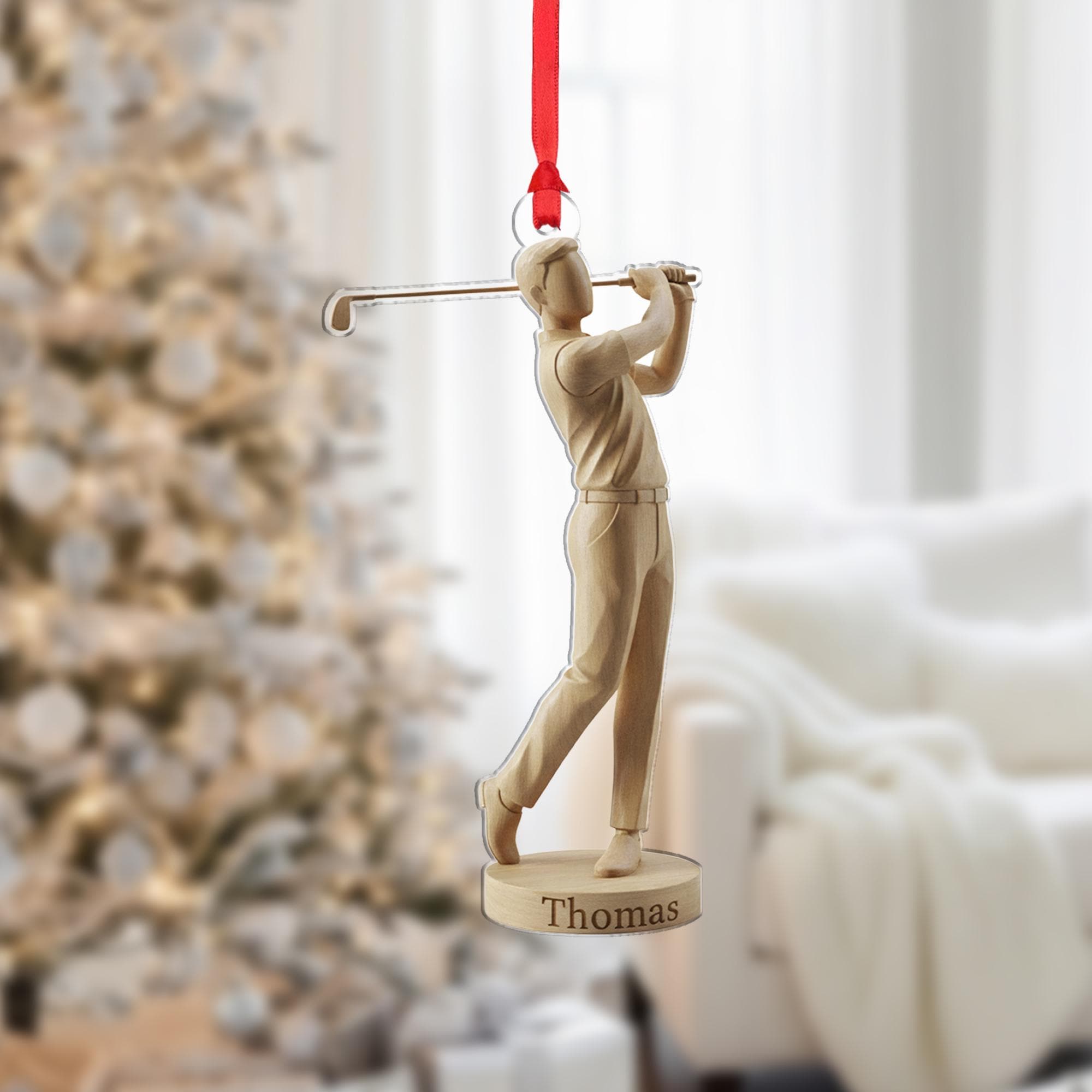 Personalized Golfer Wood-Look Ornament: Custom Name Acrylic Golf Gift image 1