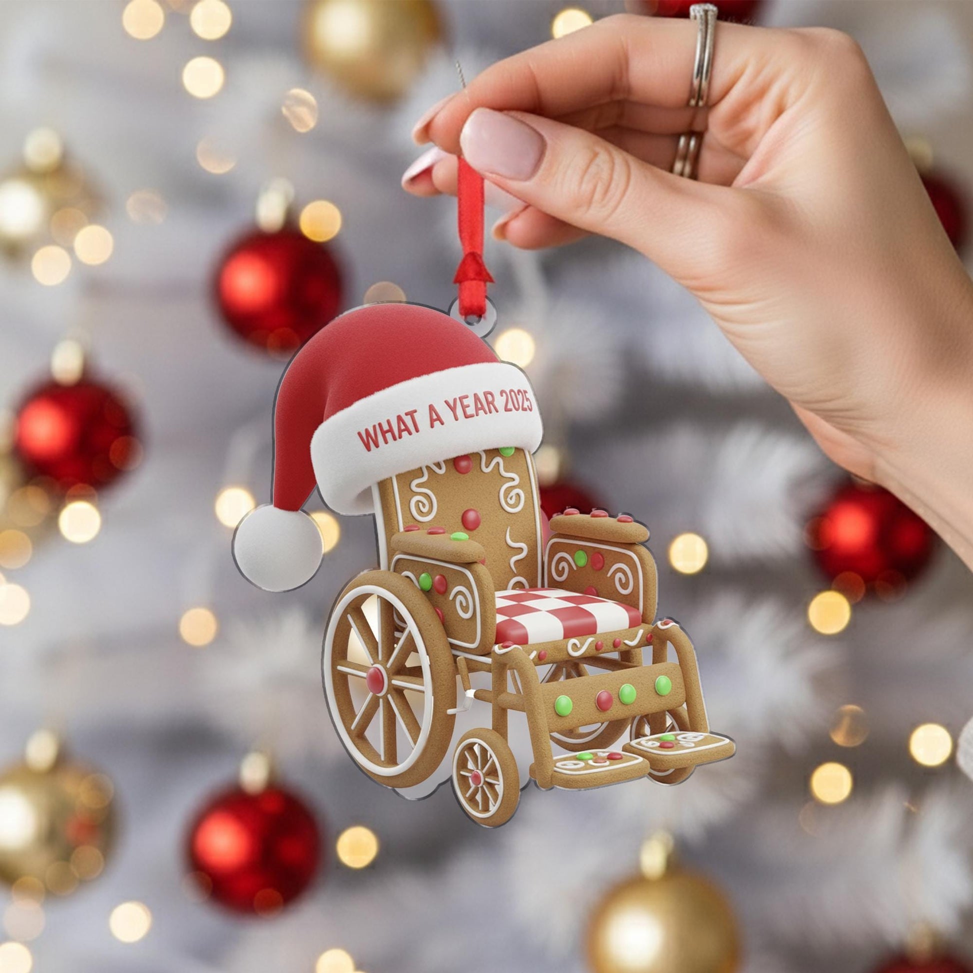 What a Year 2025 Wheelchair Ornament: Gingerbread Santa Hat Acrylic Gift image 3