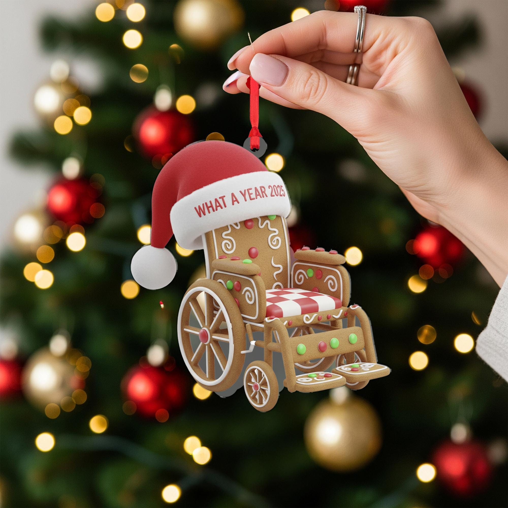 What a Year 2025 Wheelchair Ornament: Gingerbread Santa Hat Acrylic Gift image 2