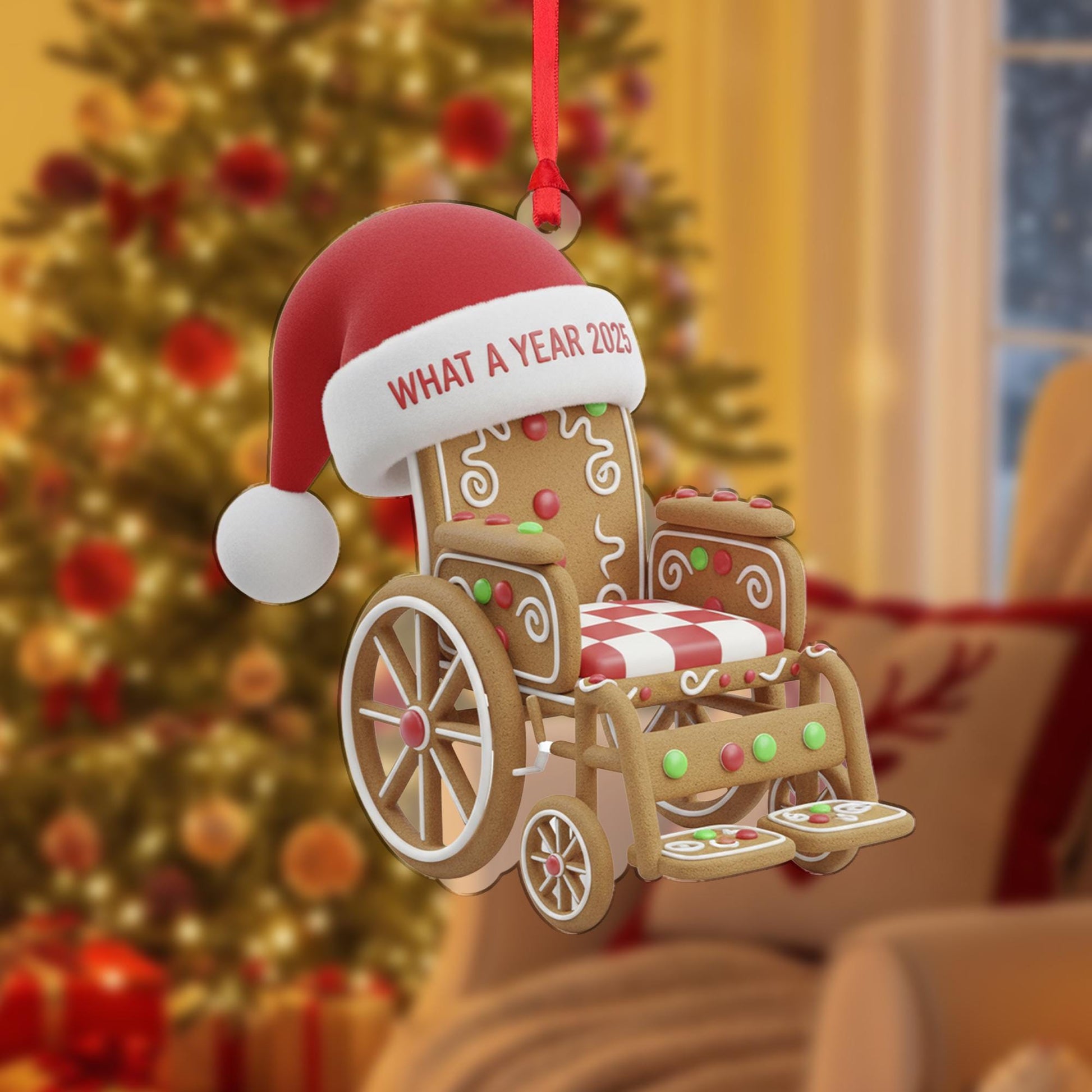 What a Year 2025 Wheelchair Ornament: Gingerbread Santa Hat Acrylic Gift image 7